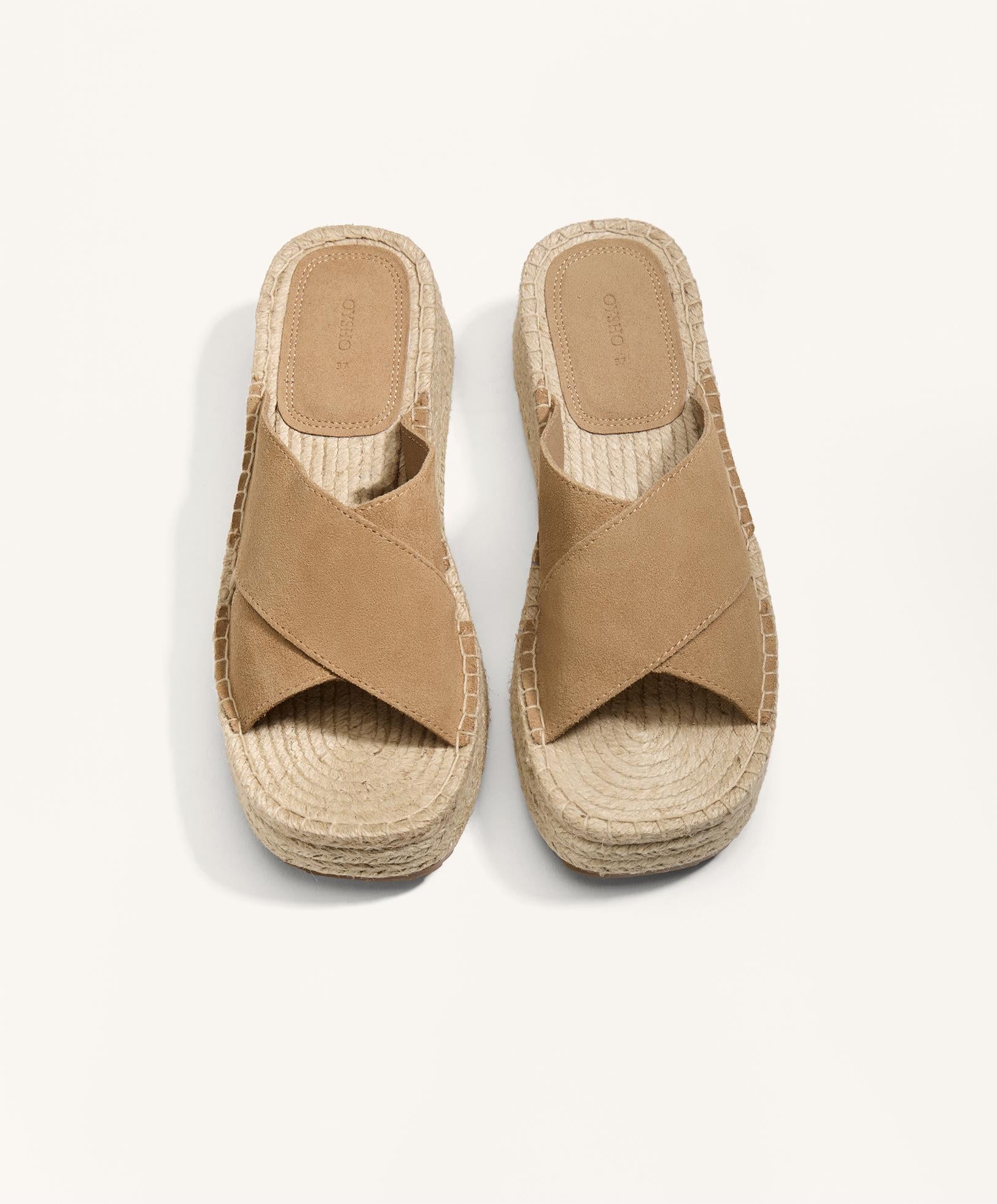 SPLIT LEATHER WEDGE SANDALS