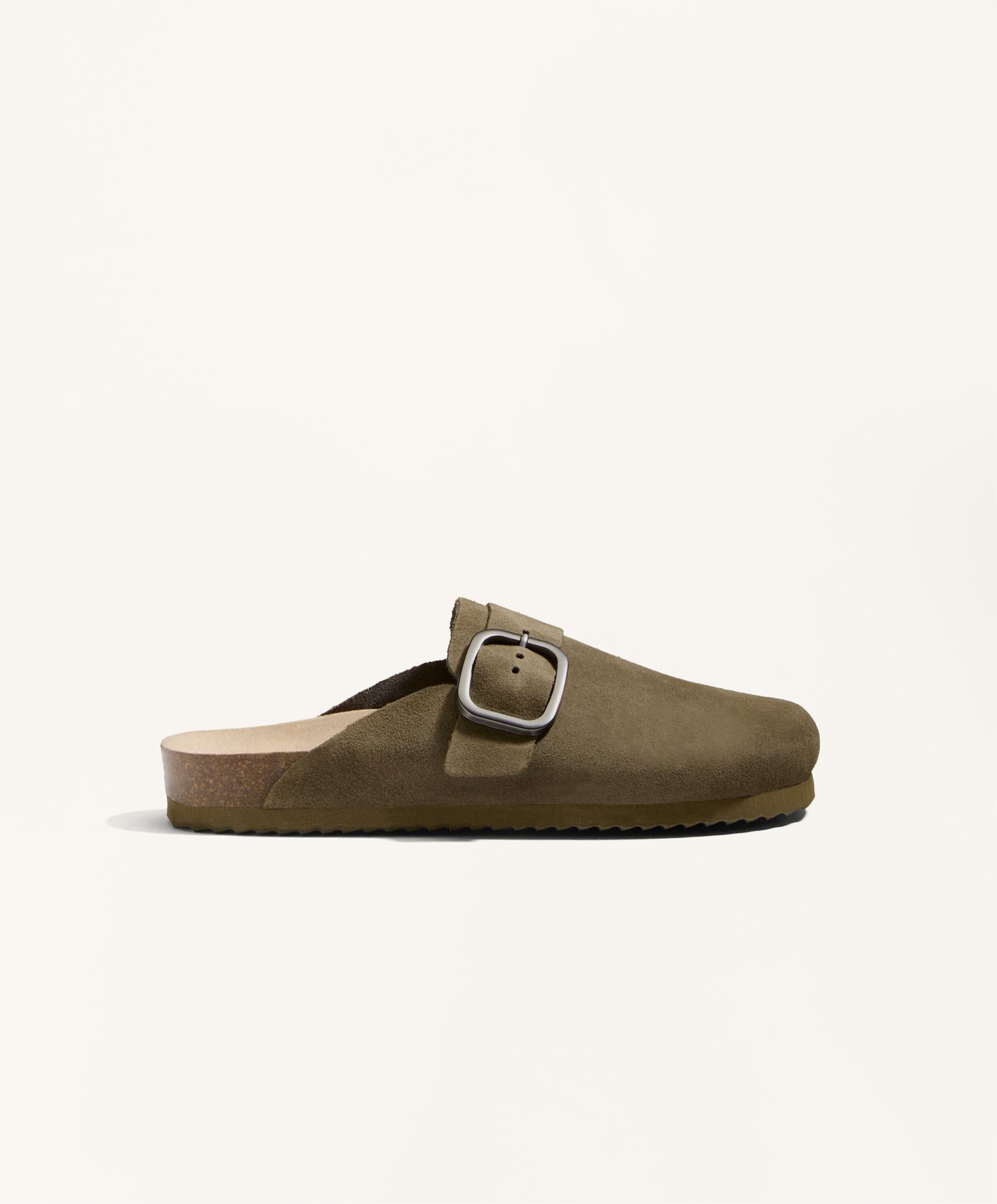 BUCKLED SPLIT LEATHER MULES