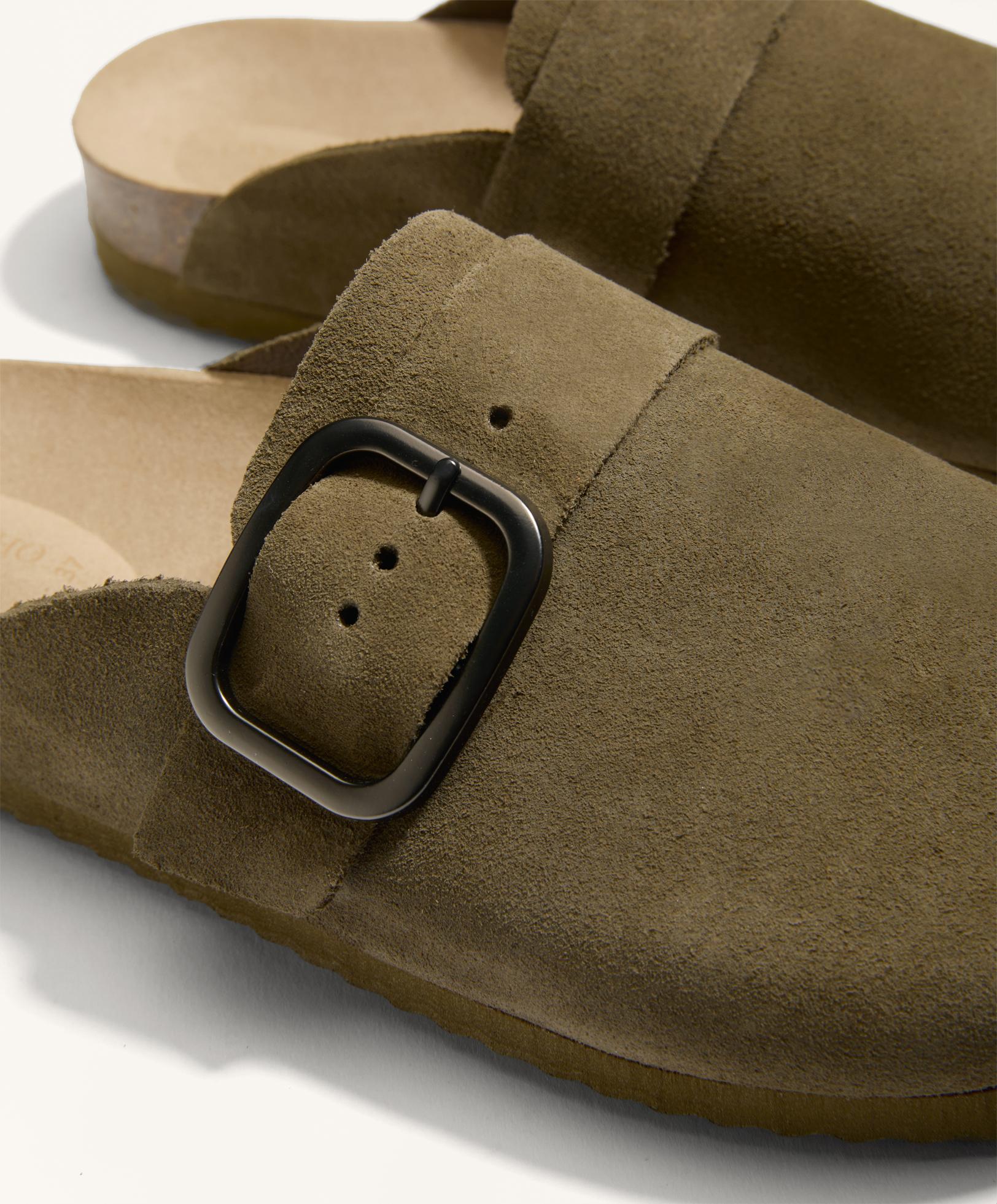 BUCKLED SPLIT LEATHER MULES