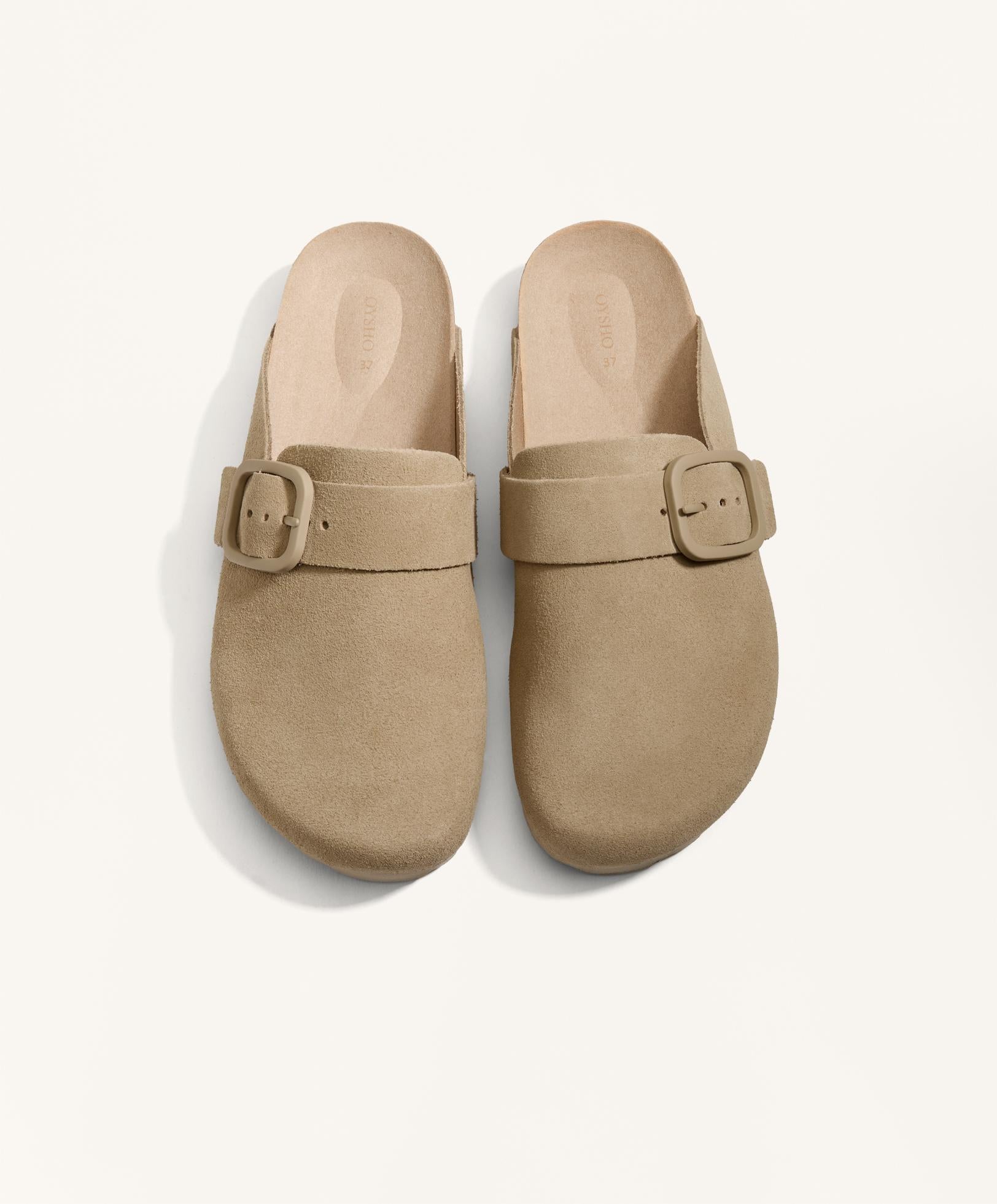 BUCKLED SPLIT LEATHER MULES