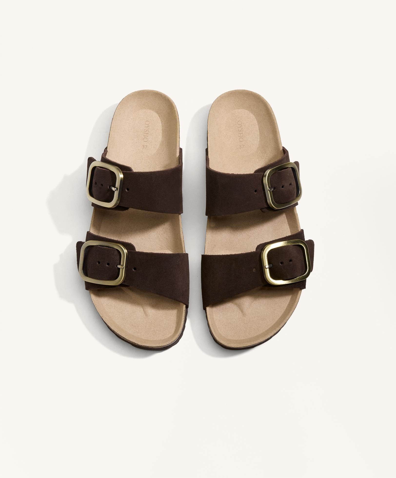 BUCKLE SPLIT LEATHER SLIDES