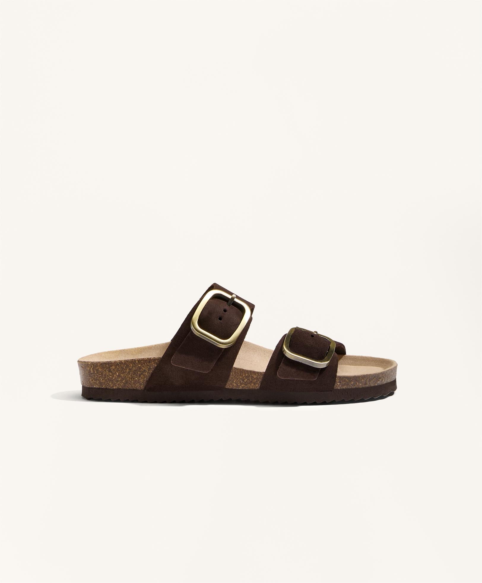 BUCKLE SPLIT LEATHER SLIDES