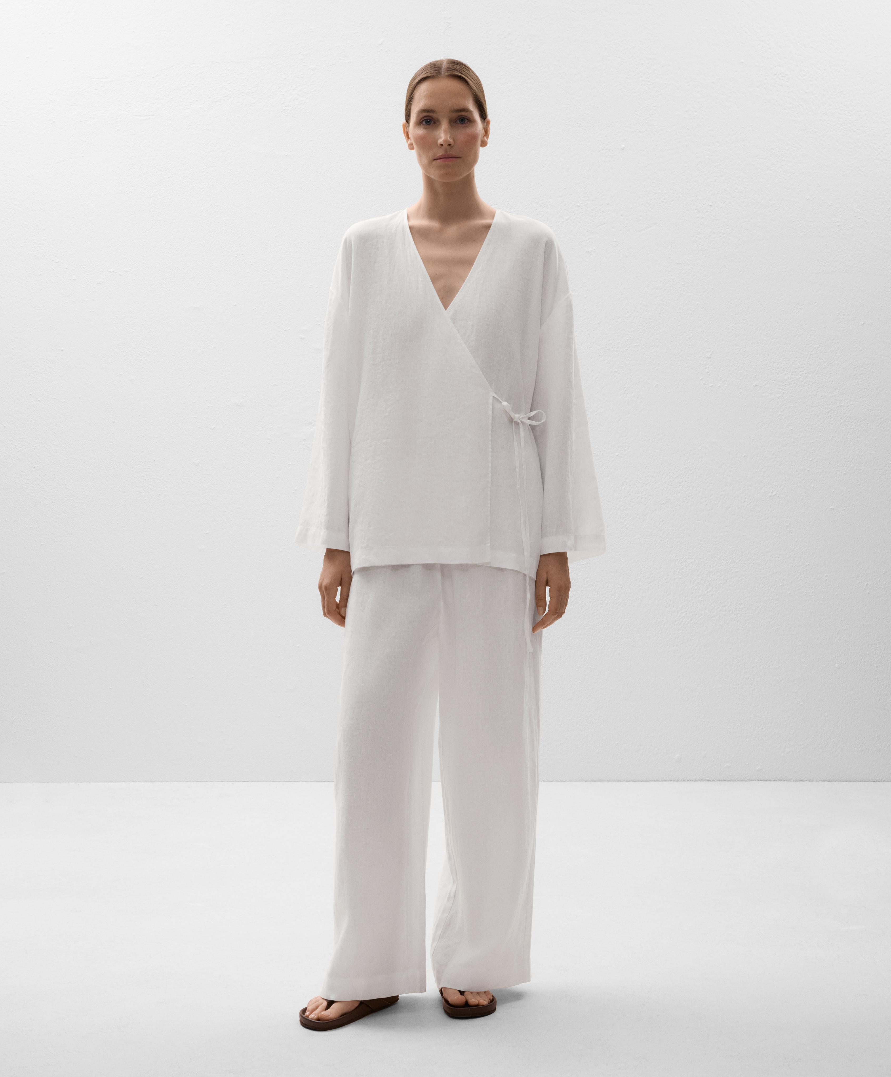 100% LINEN SIDE TIE KIMONO SHIRT