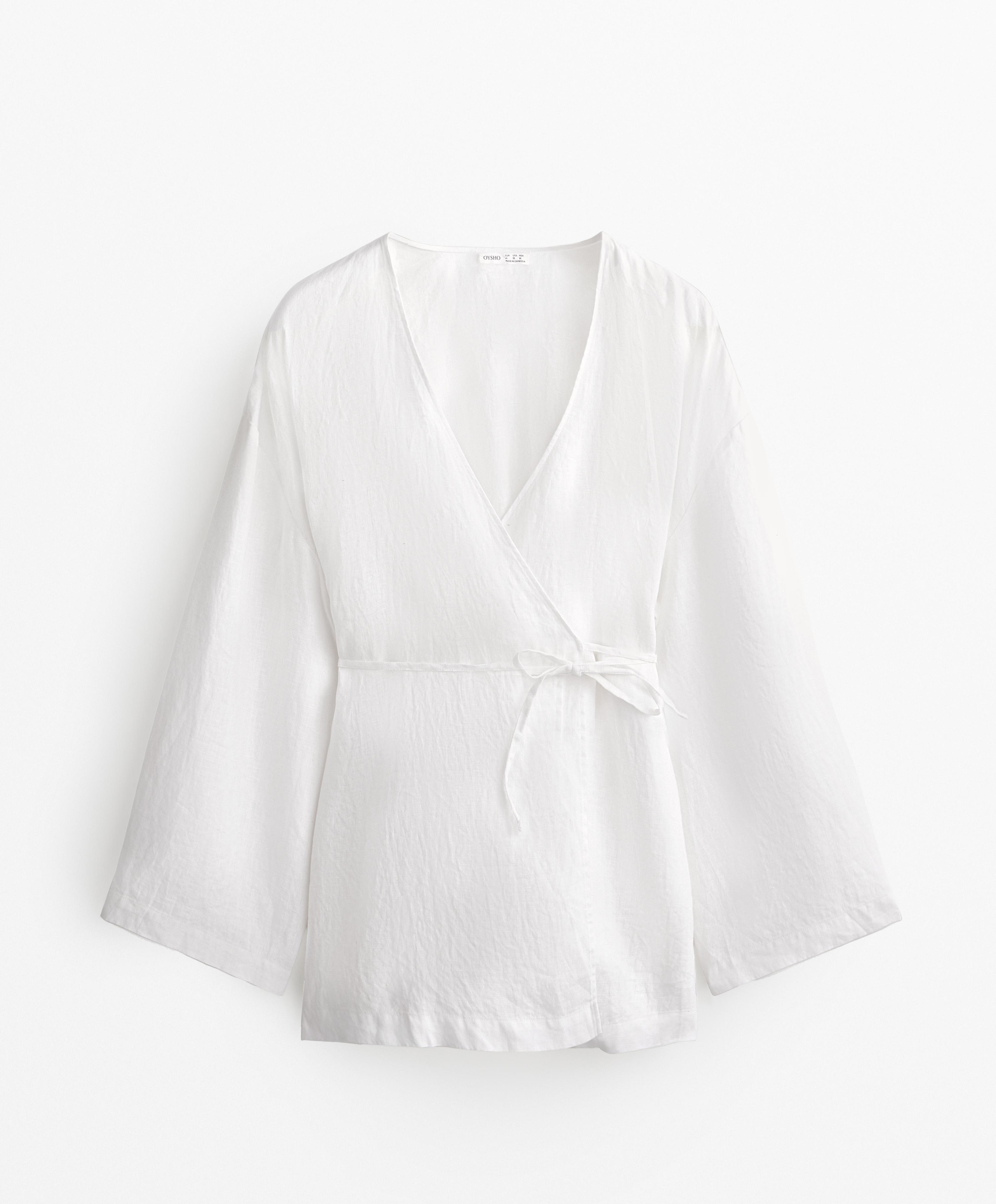 100% LINEN SIDE TIE KIMONO SHIRT