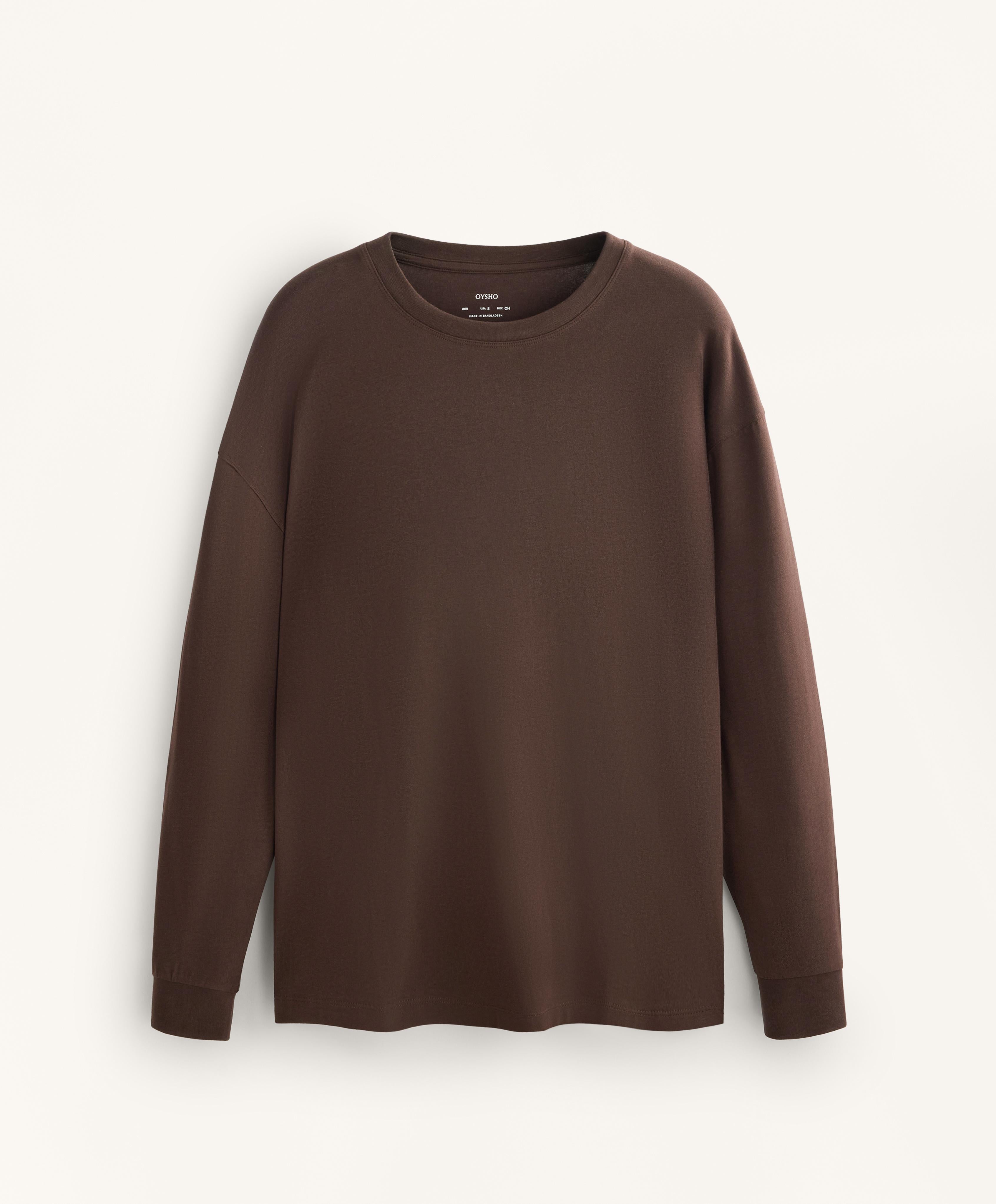 LONG SLEEVE COTTON BLEND T SHIRT.