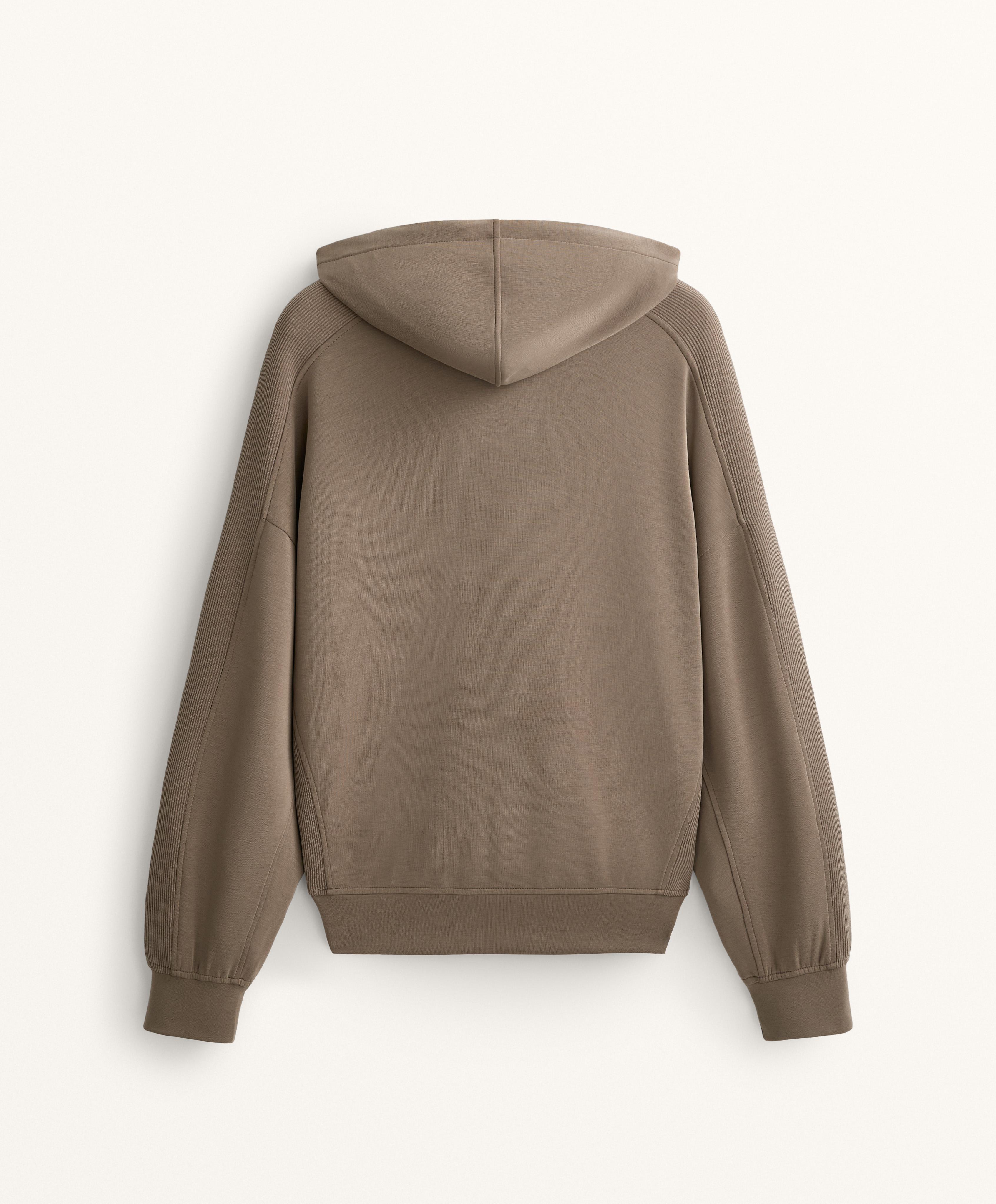 BOXY RIB DETAIL HOODIE IN SOFT MODAL