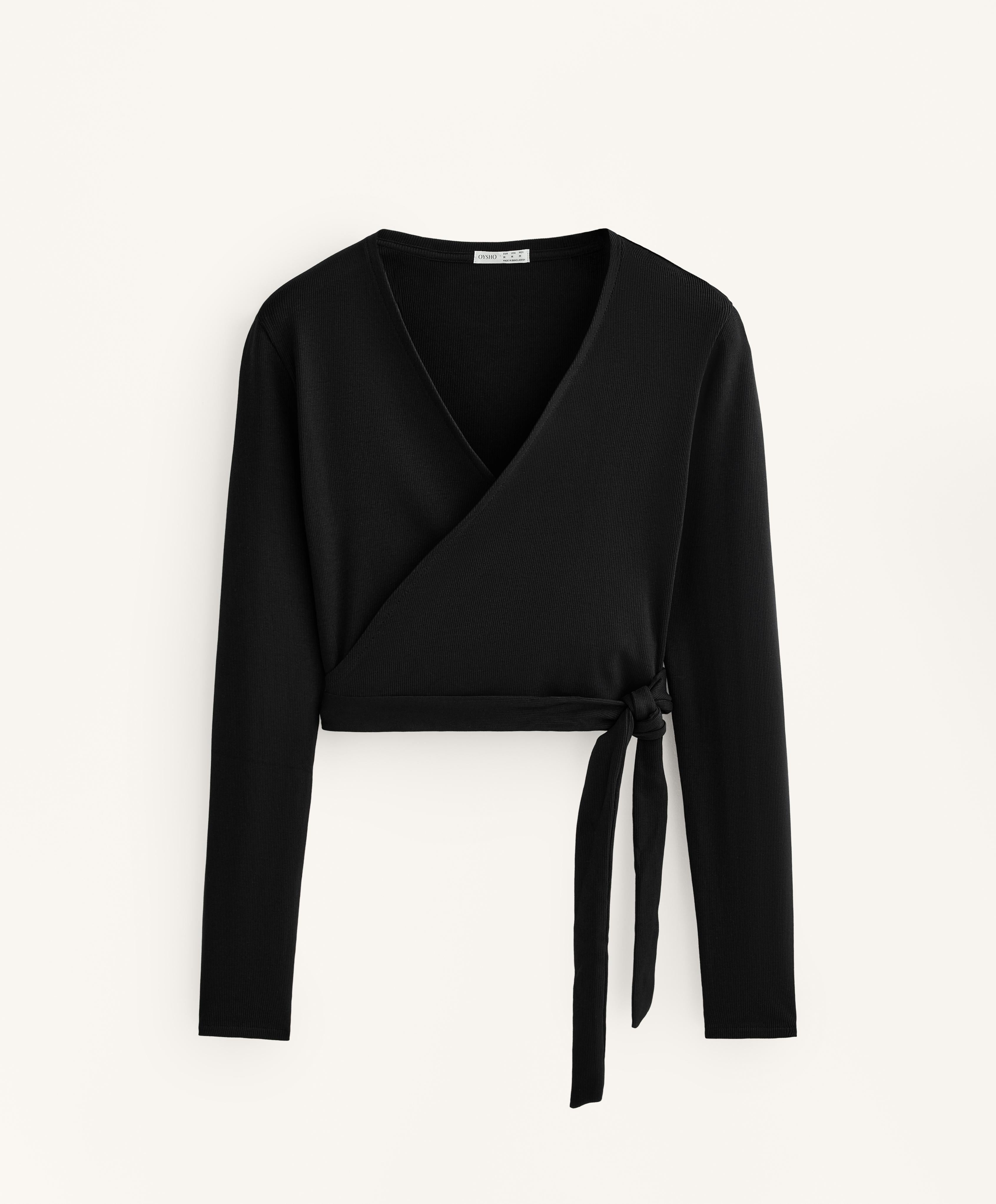WRAP OVER RIB COTTON BLEND T SHIRT