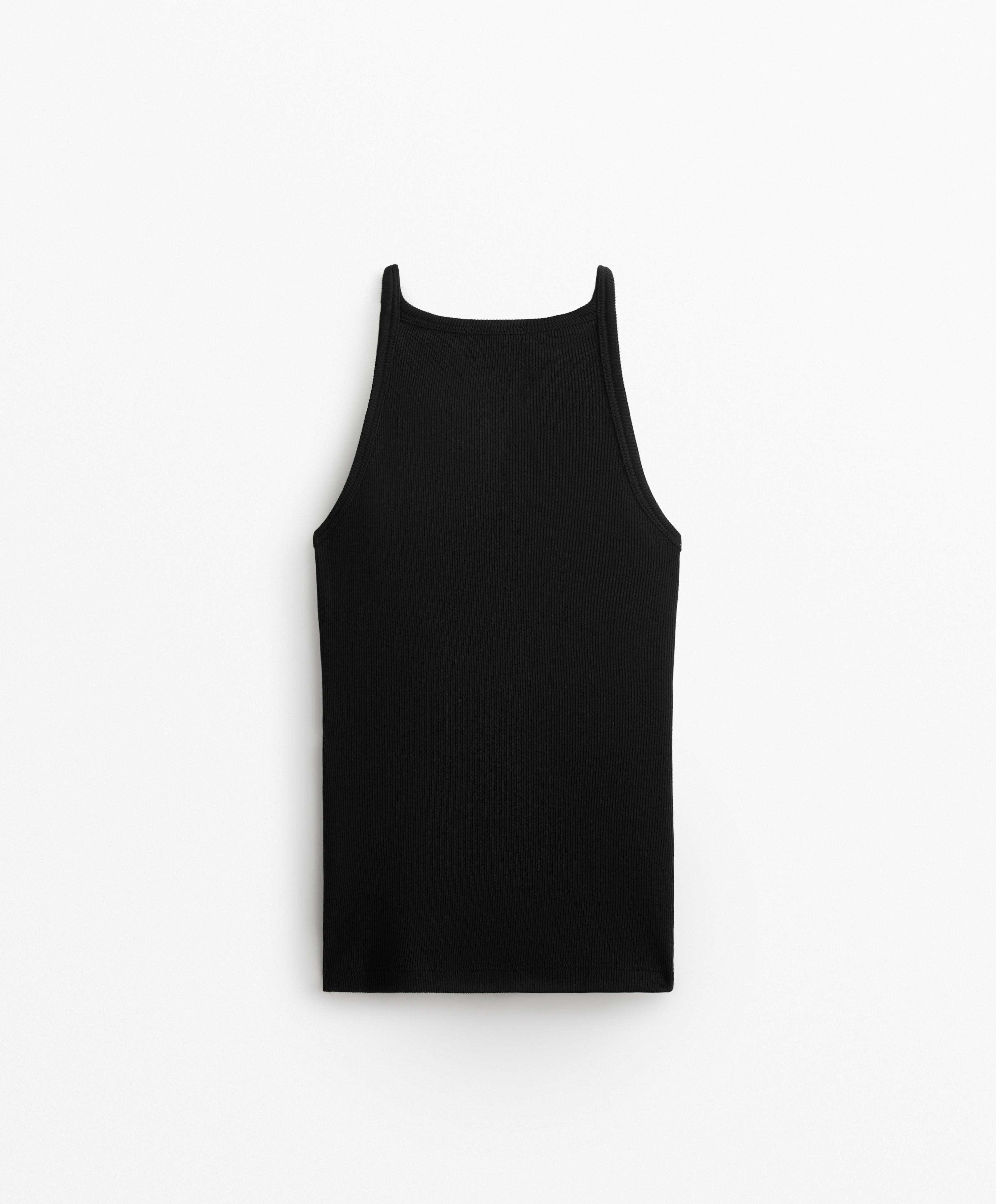 RIB VEST TOP WITH THIN STRAPS IN COTTON AND MODAL