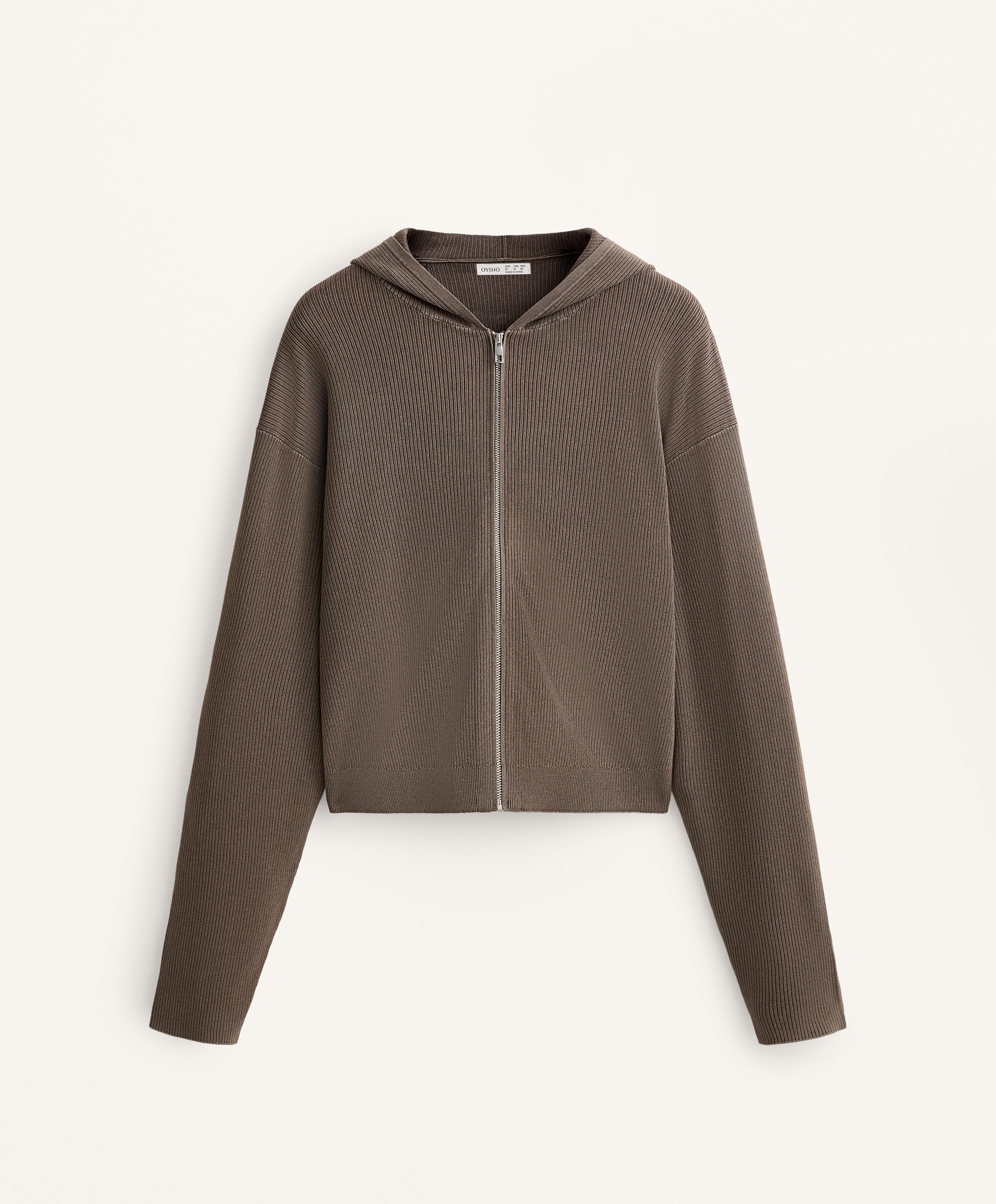 HOODED RIB KNIT JACKET