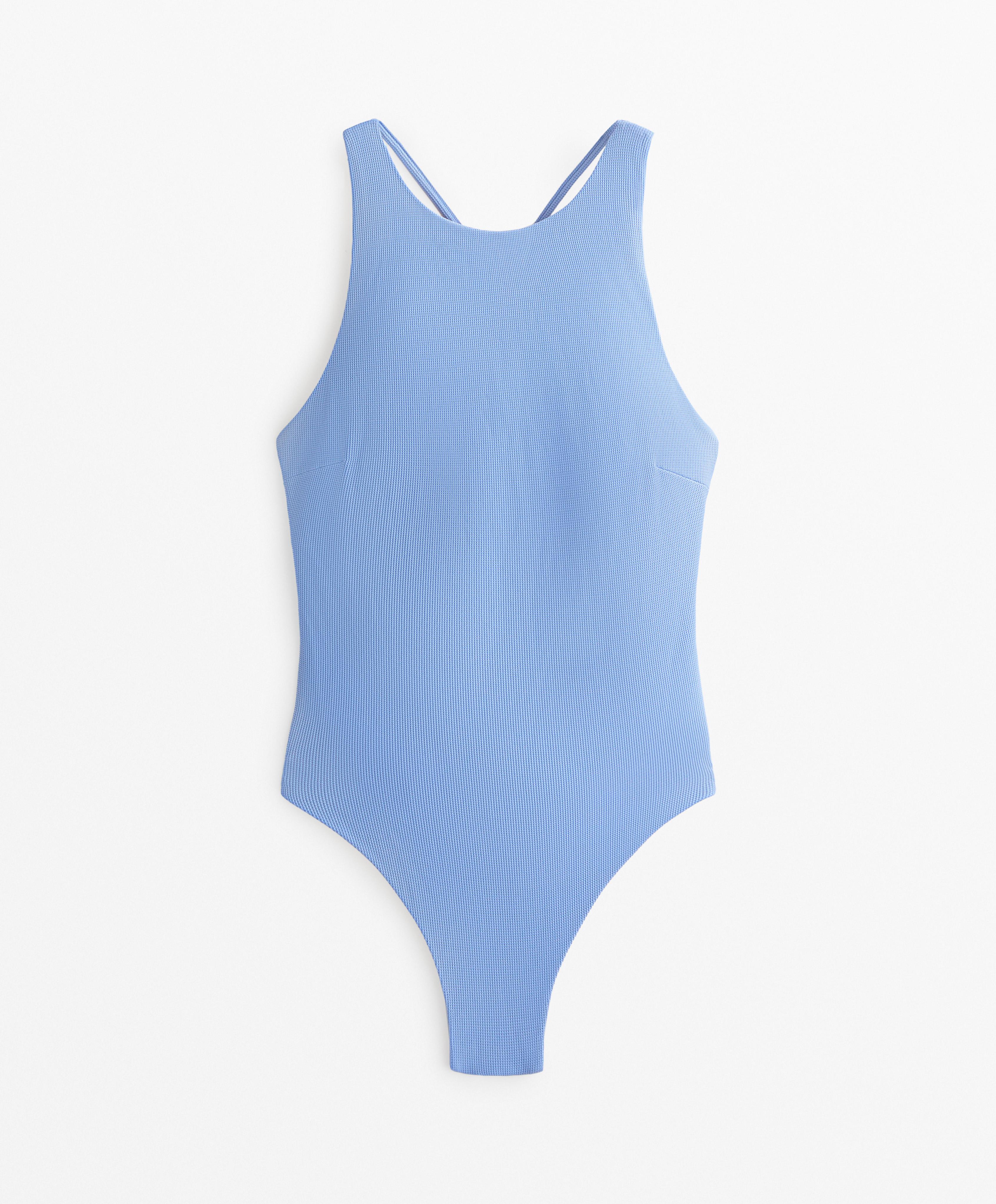 CROSSOVER STRAP PIQUE HALTERNECK SWIMSUIT