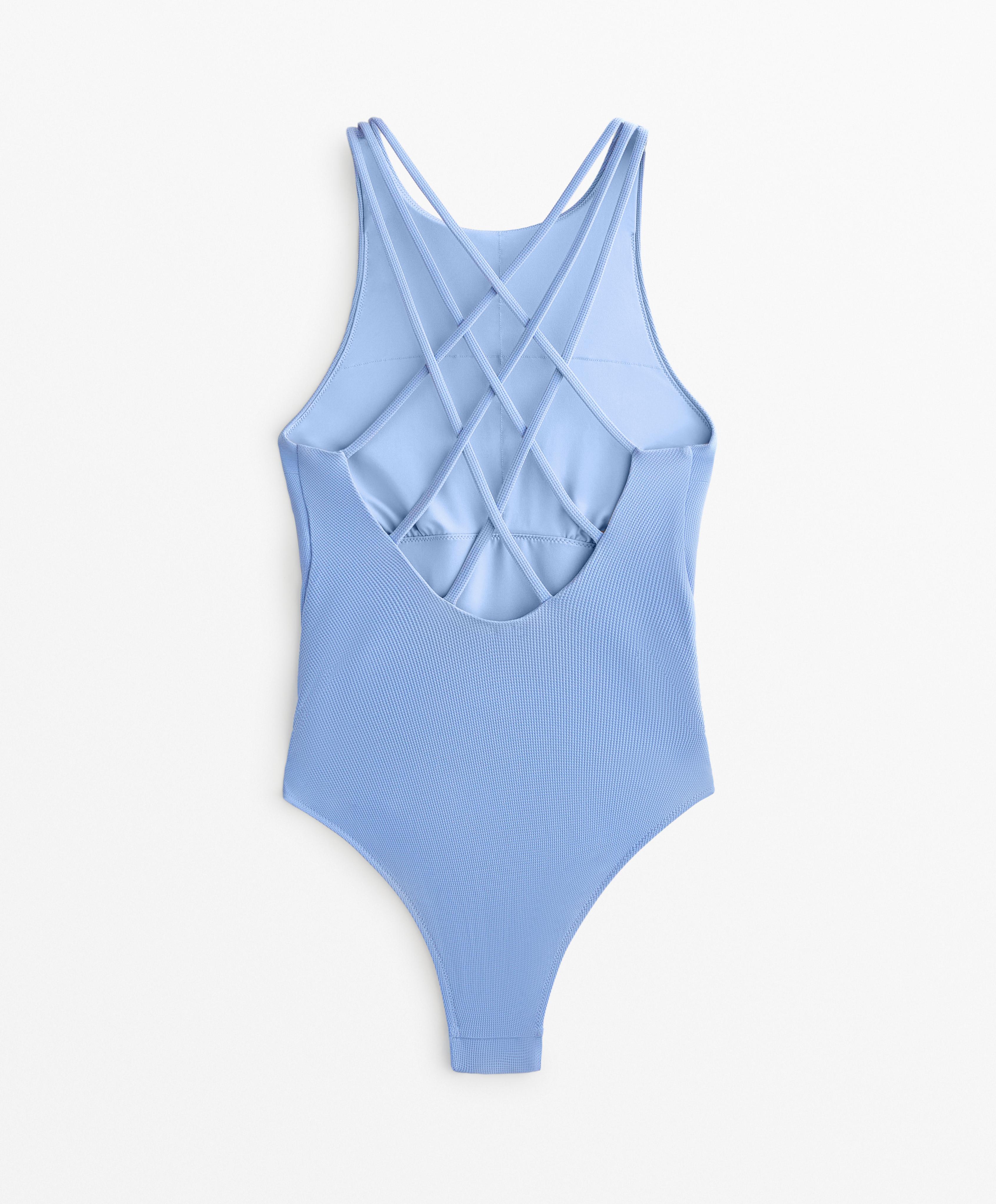 CROSSOVER STRAP PIQUE HALTERNECK SWIMSUIT