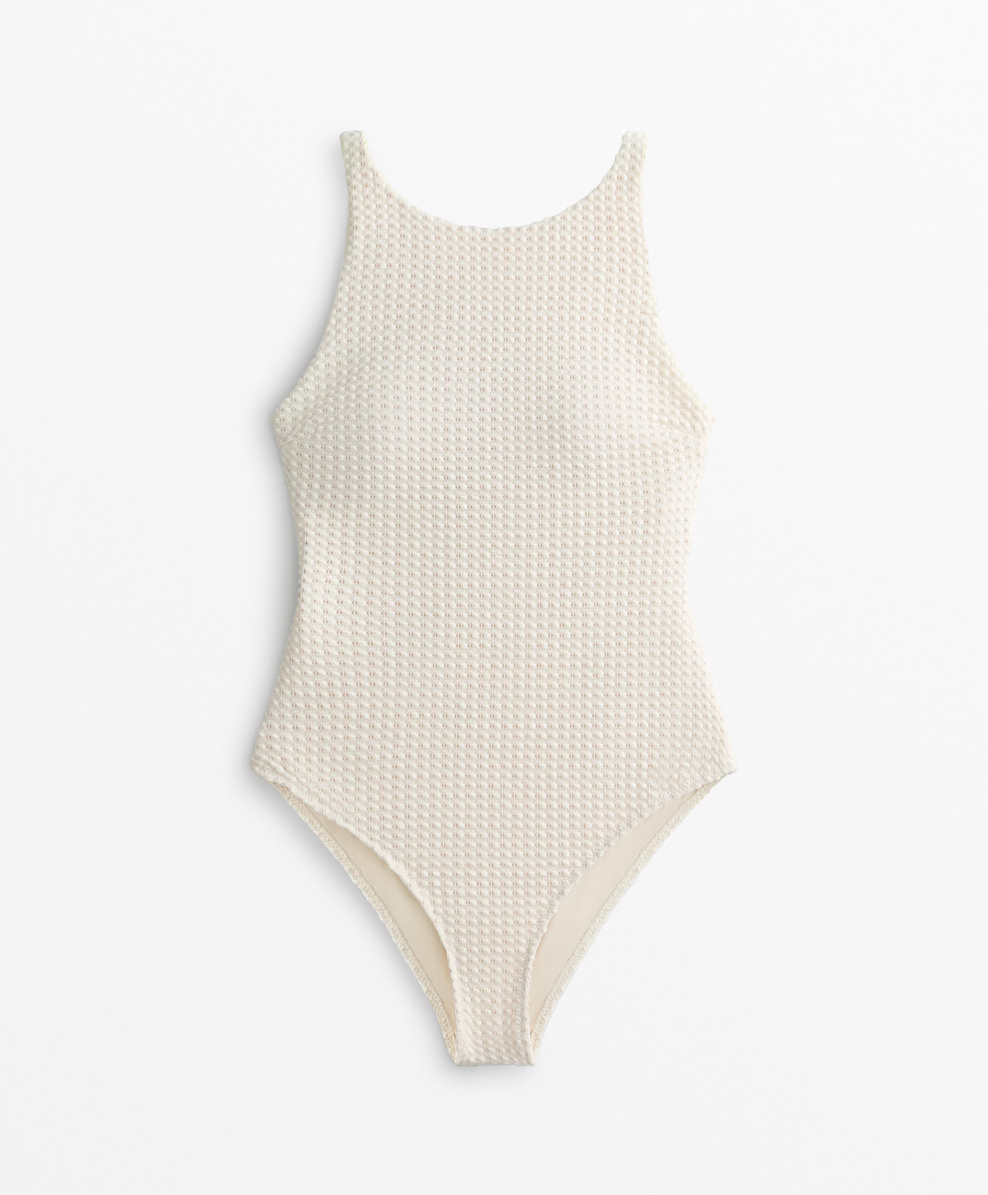 BUBBLE TEXTURE CROCHET HALTERNECK SWIMSUIT