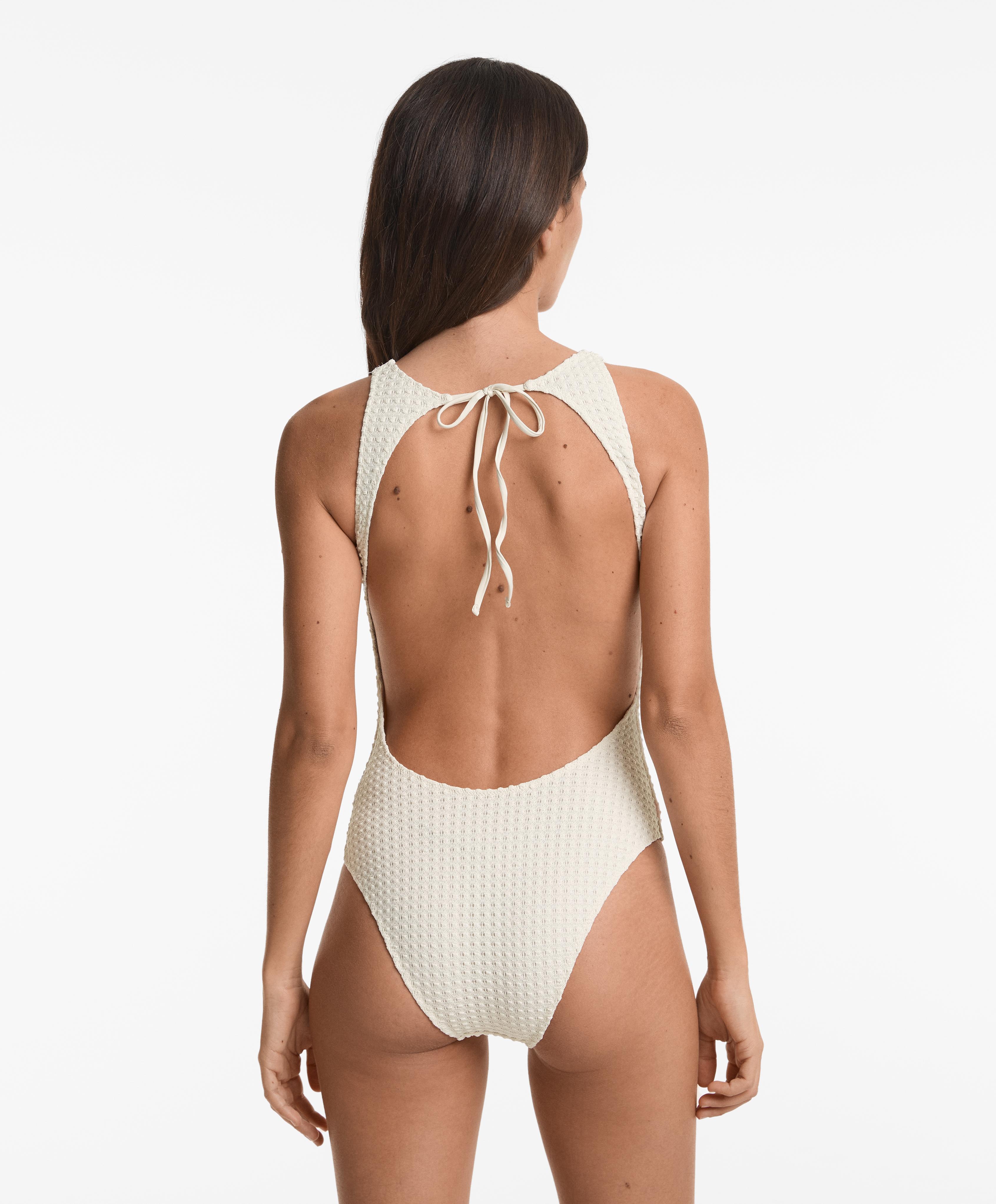 BUBBLE TEXTURE CROCHET HALTERNECK SWIMSUIT