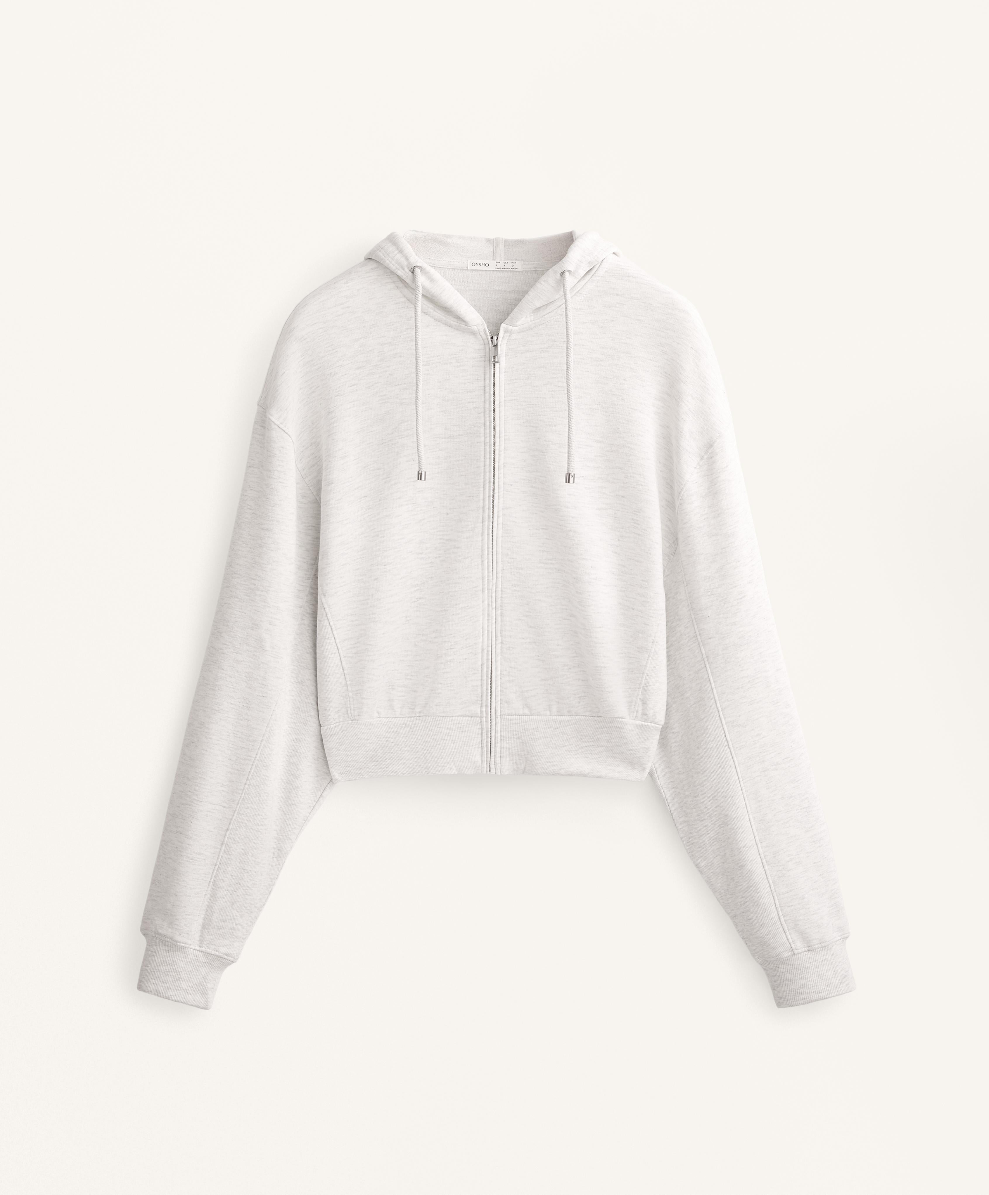 CROP HOODED JACKET WITH RIB DETAIL IN COTTON AND MODAL
