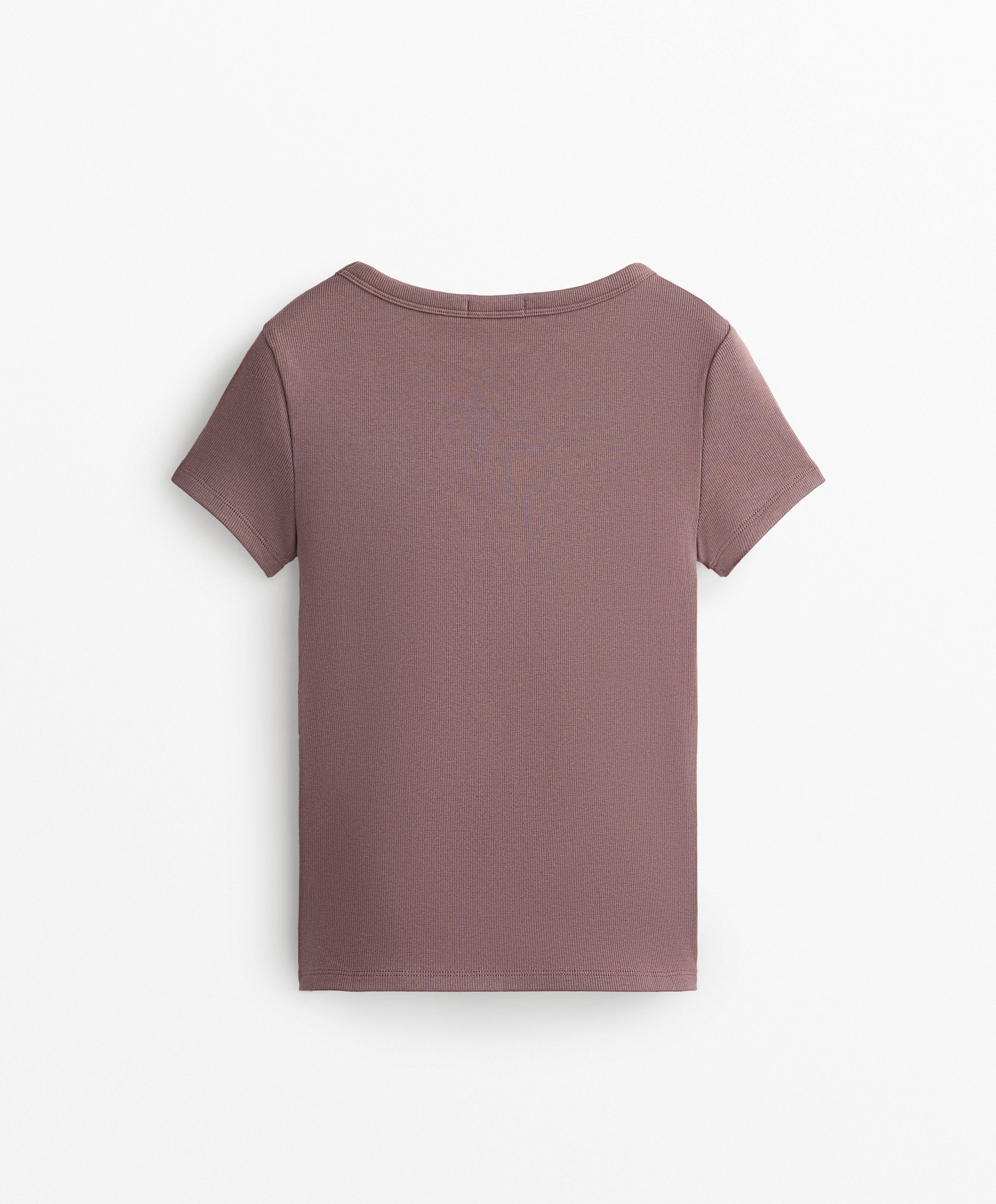 COTTON AND MODAL RIB T SHIRT WITH ROUND NECK
