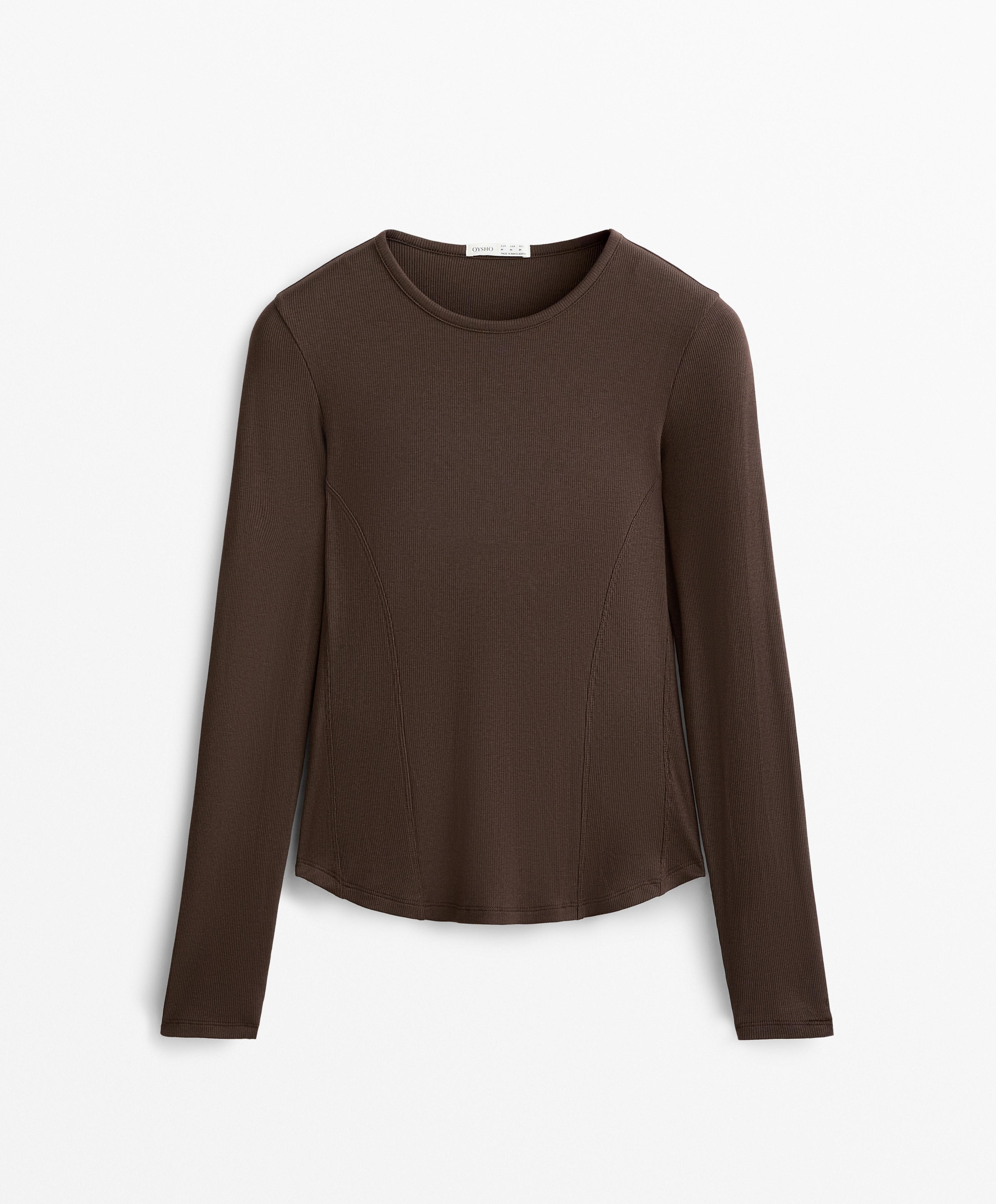 LONG SLEEVE RIB T SHIRT WITH COTTON AND MODAL