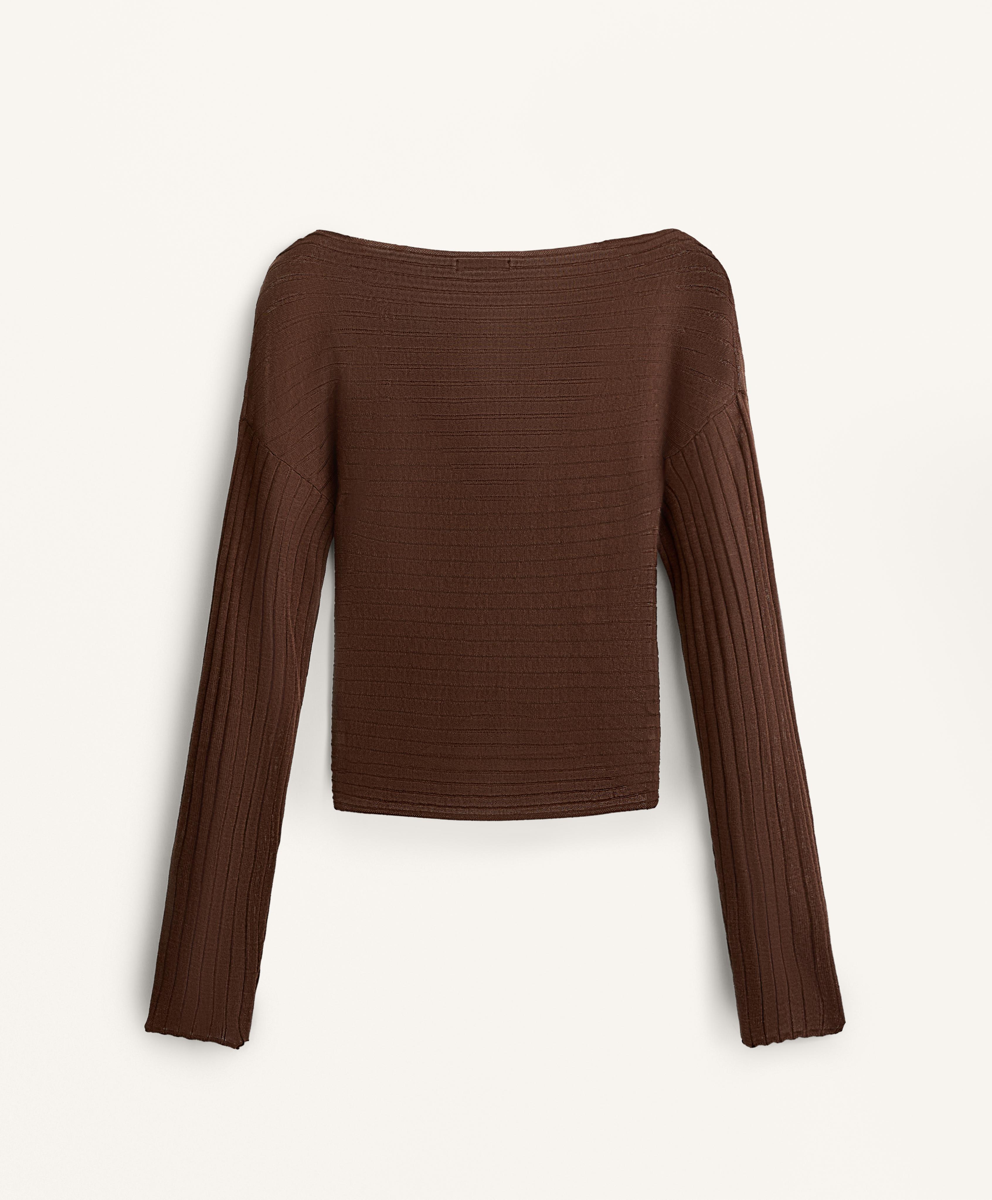 SEMI SHEER FINE KNIT RIB CROSSOVER JUMPER