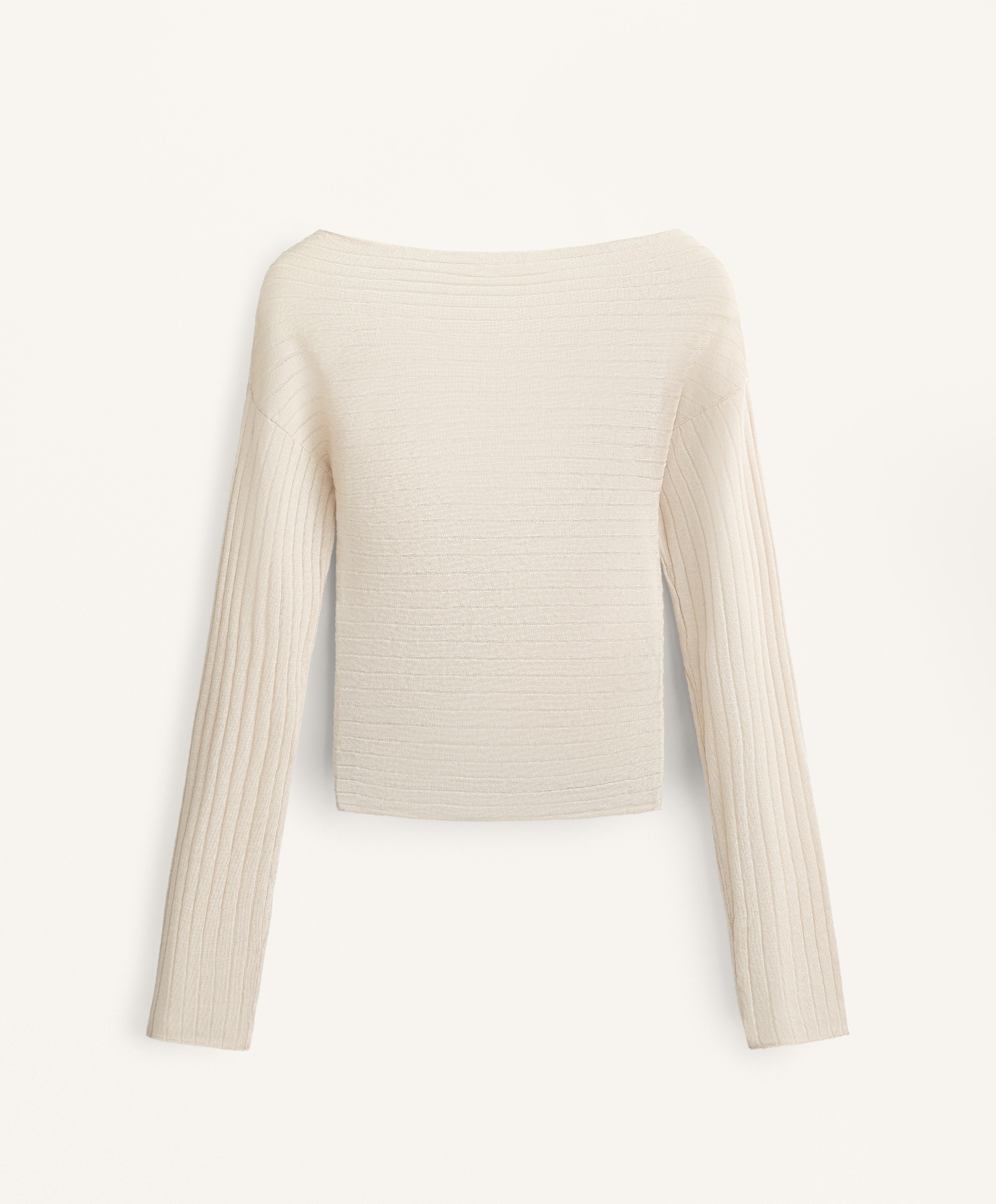 SEMI SHEER FINE KNIT RIB CROSSOVER JUMPER