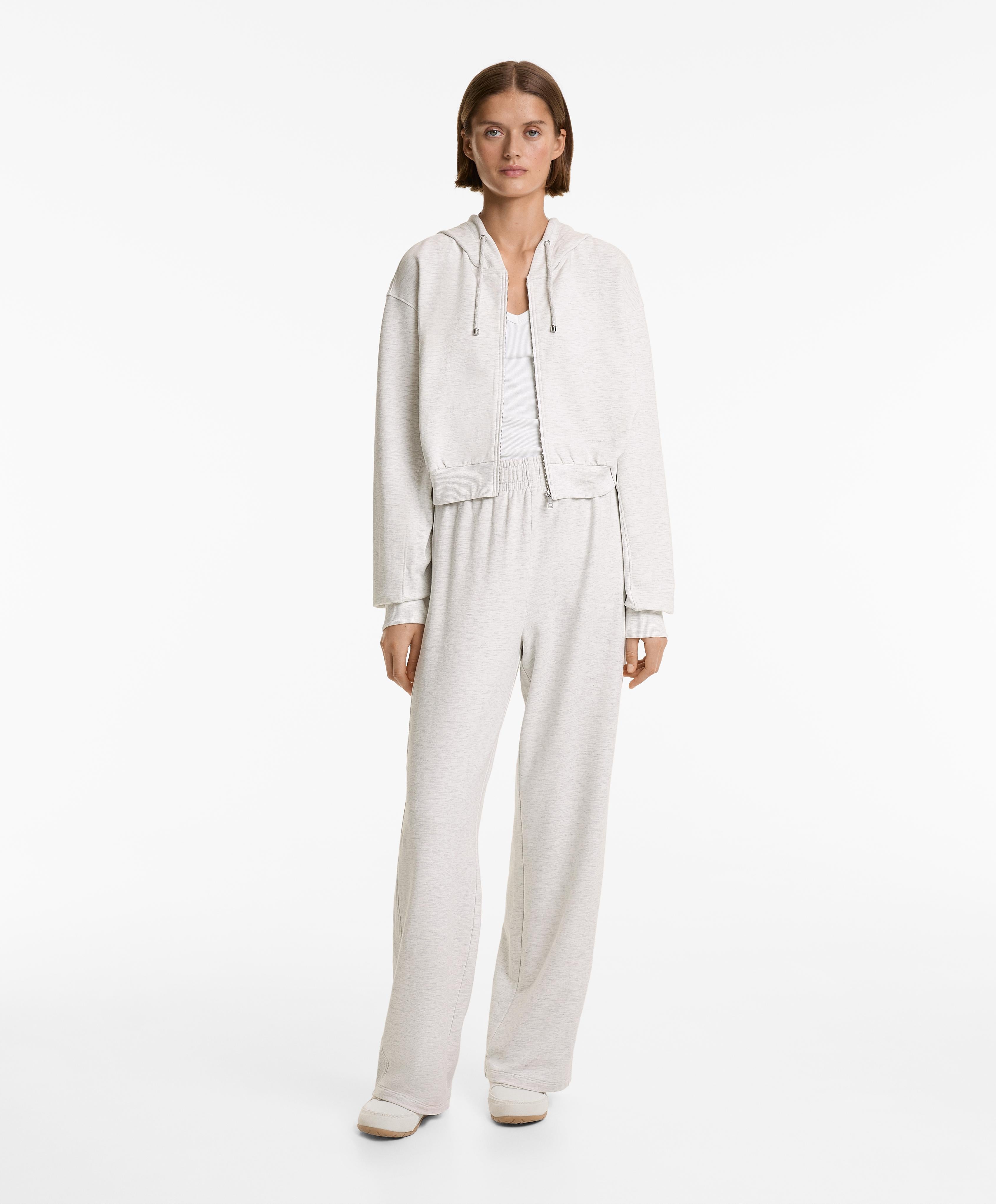 WIDE LEG TROUSERS WITH RIB DETAIL IN COTTON AND MODAL