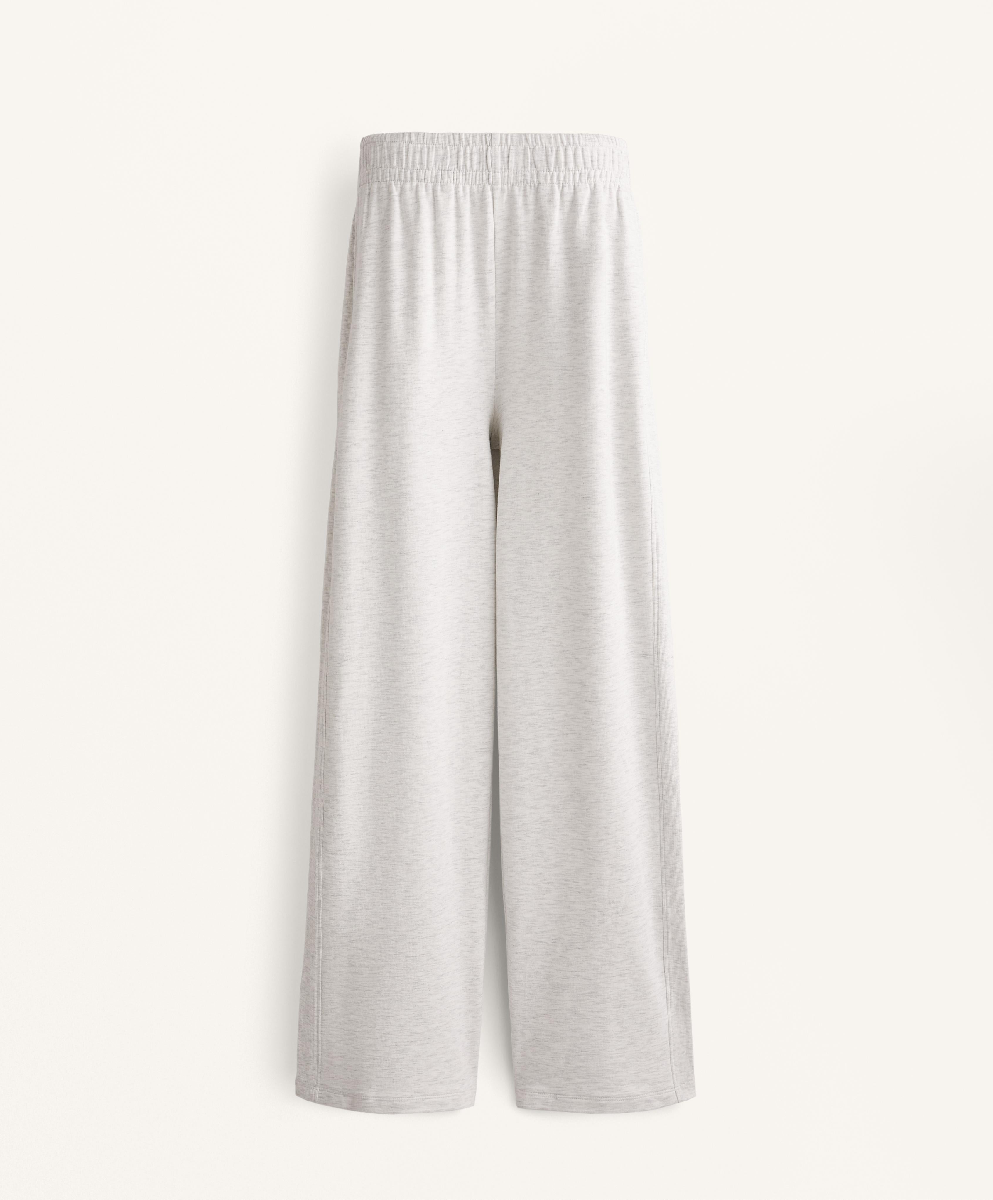 WIDE LEG TROUSERS WITH RIB DETAIL IN COTTON AND MODAL