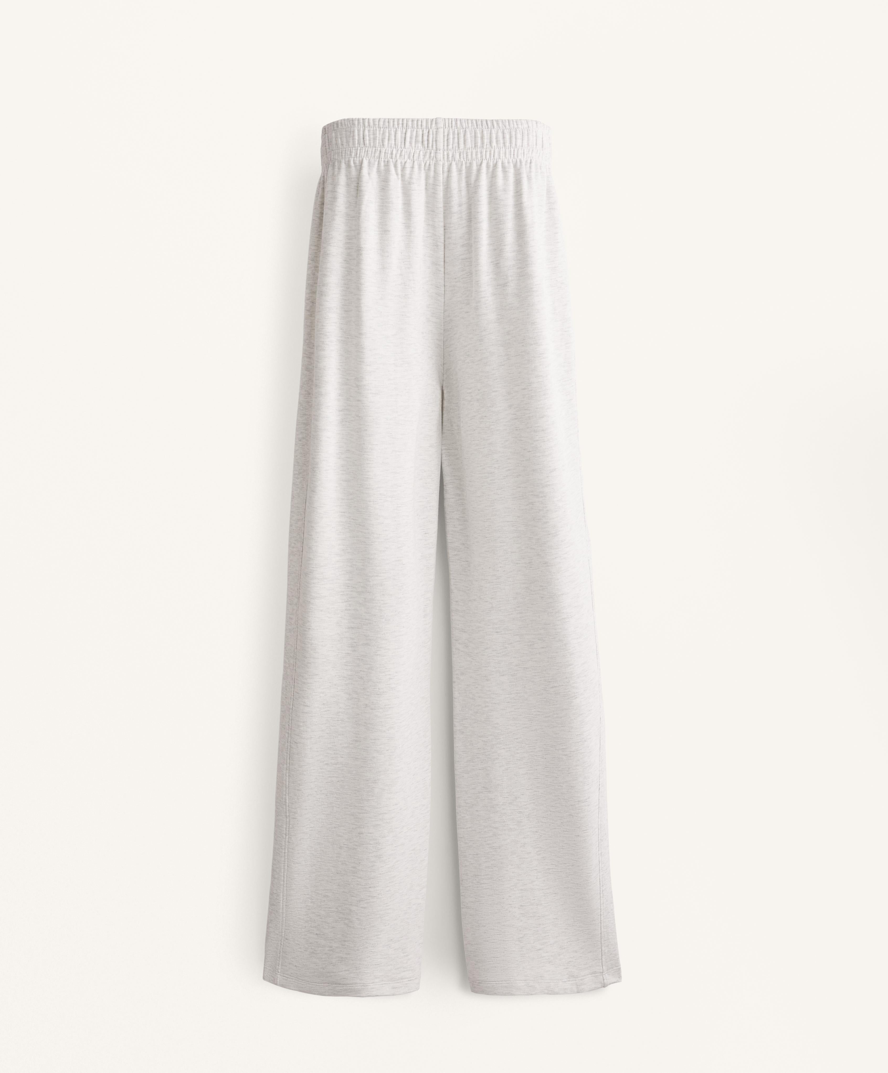 WIDE LEG TROUSERS WITH RIB DETAIL IN COTTON AND MODAL