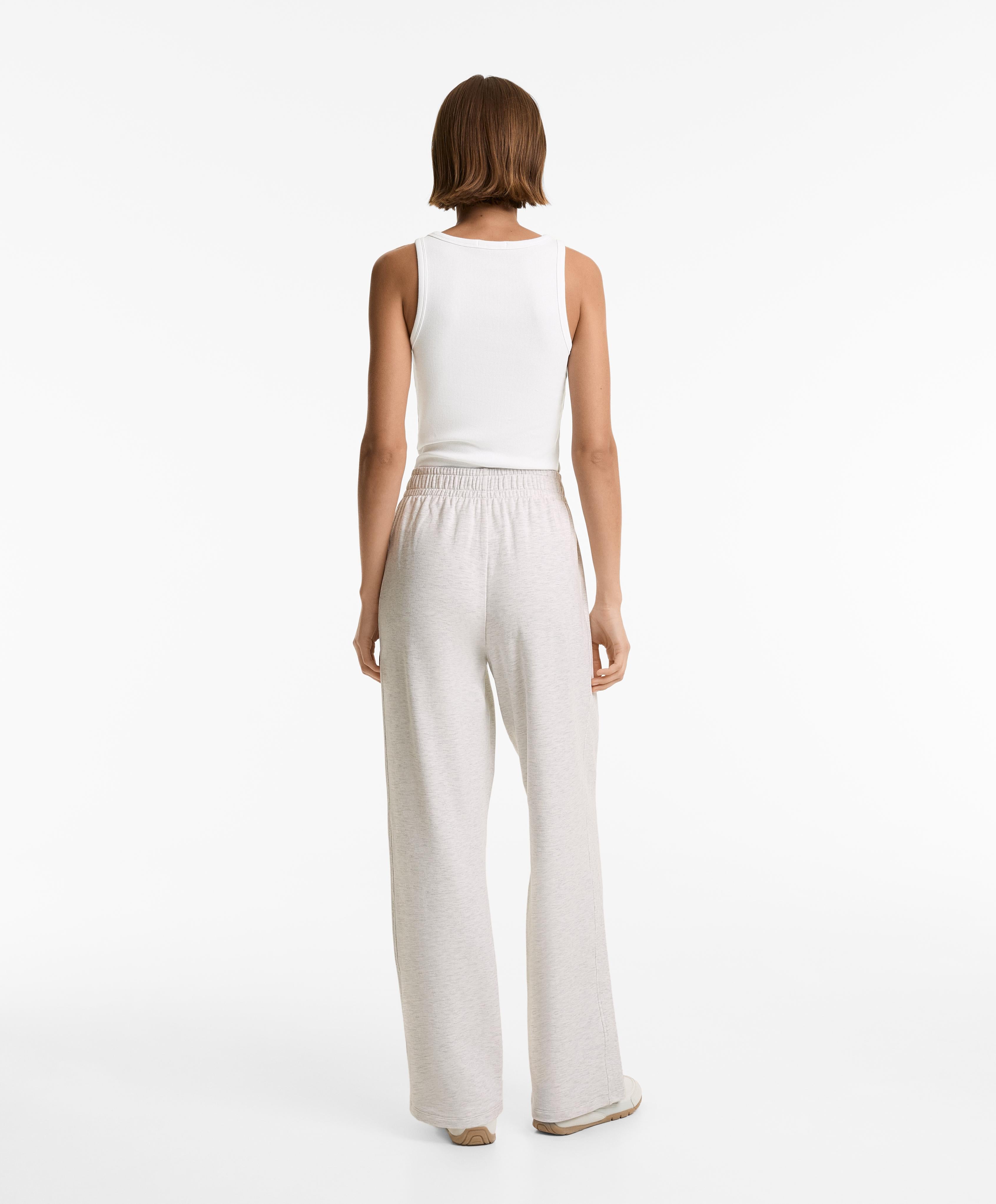 WIDE LEG TROUSERS WITH RIB DETAIL IN COTTON AND MODAL