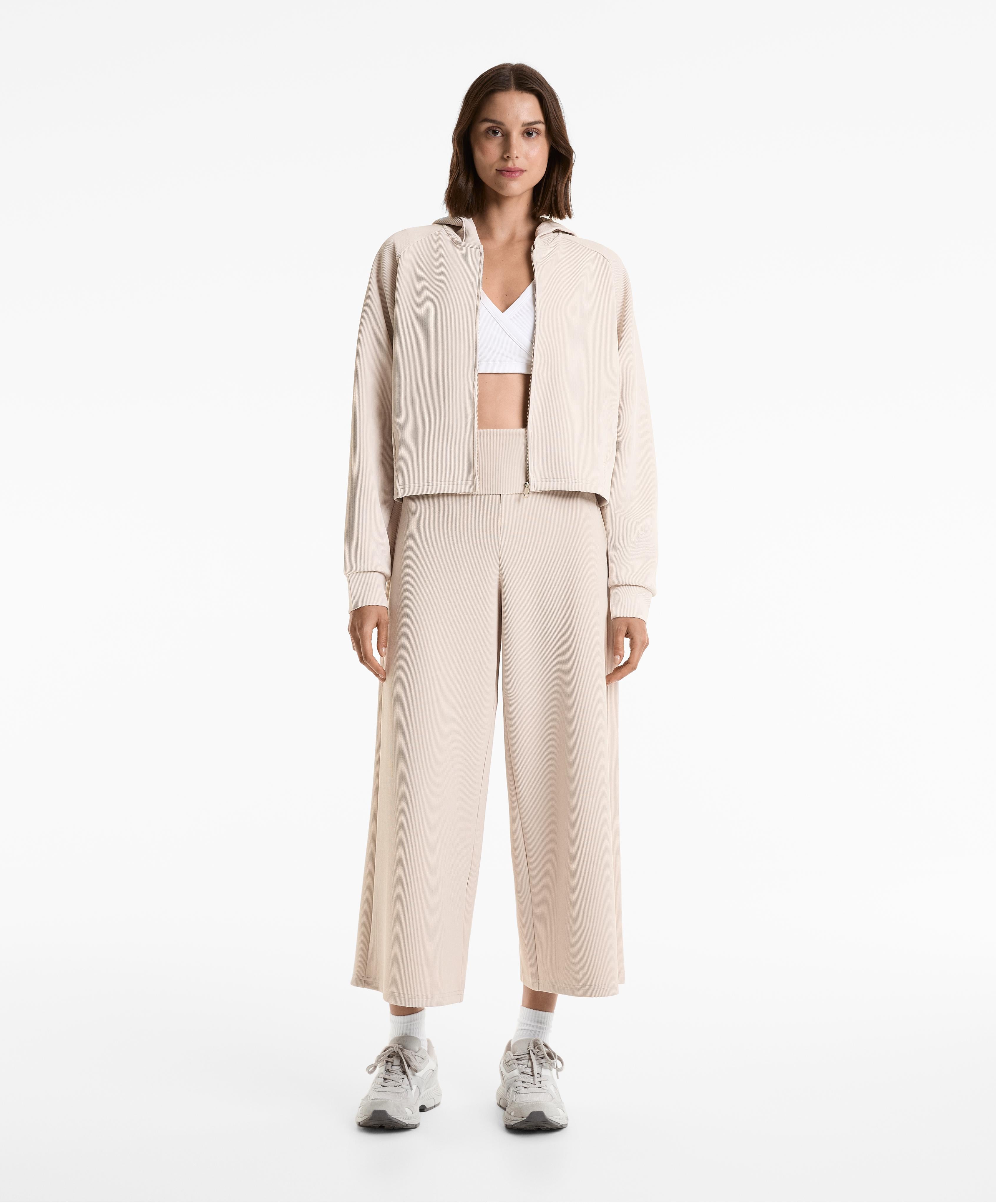 WIDE LEG RIB TROUSERS WITH TURN UP WAIST 29% MODAL