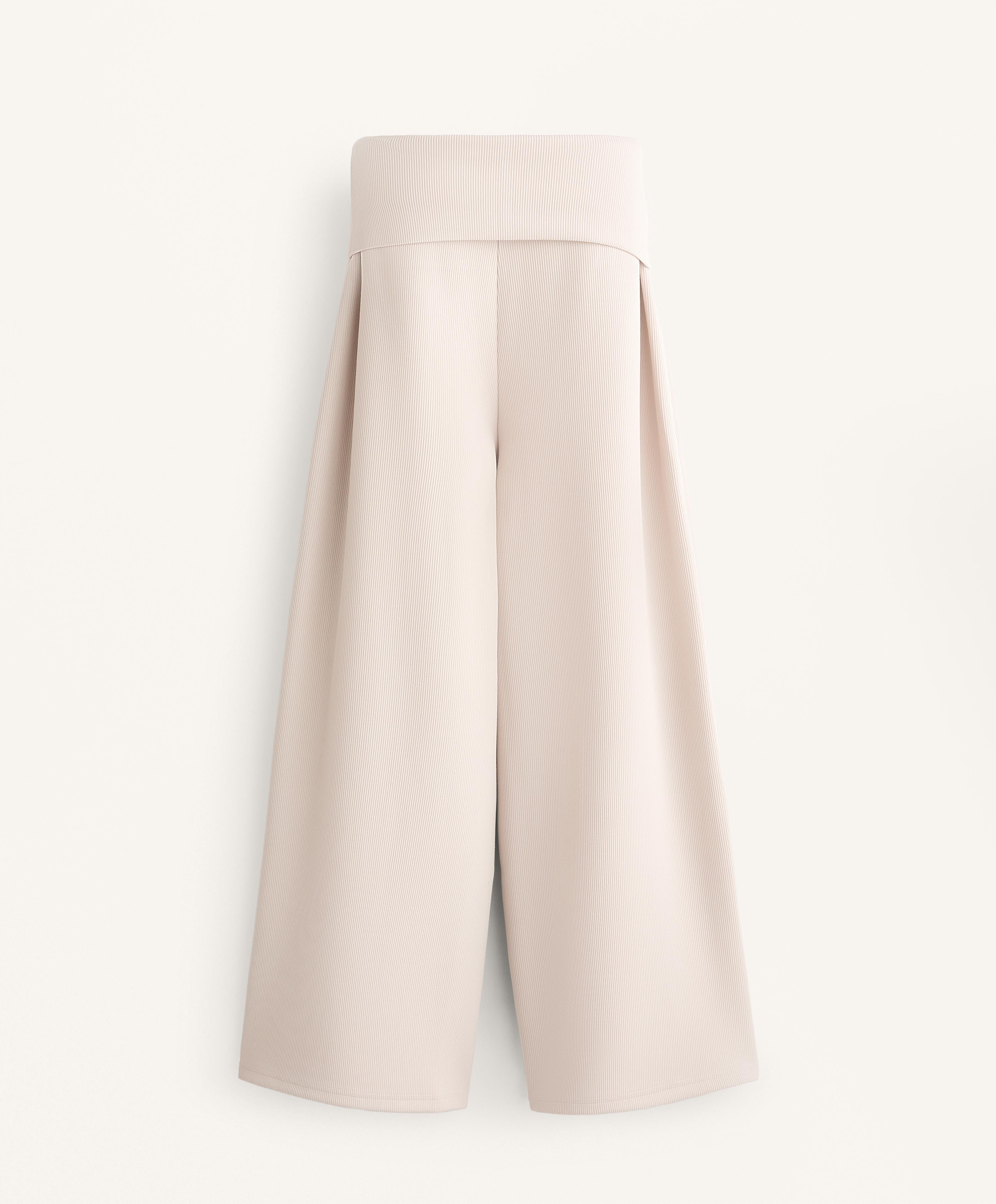 WIDE LEG RIB TROUSERS WITH TURN UP WAIST 29% MODAL