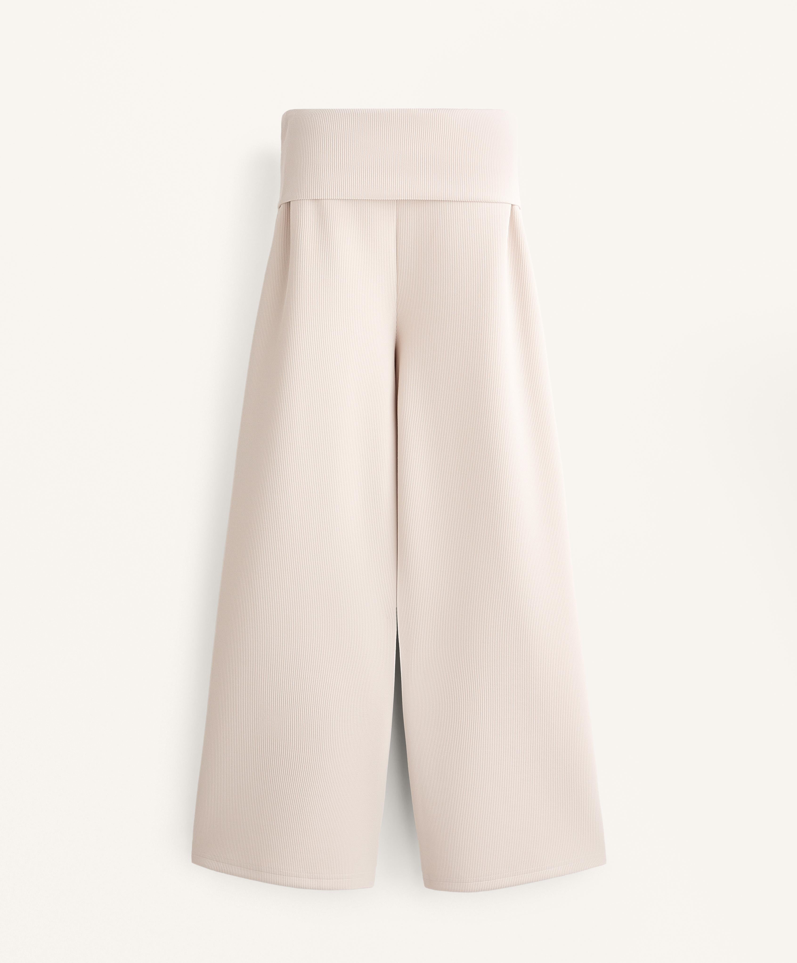 WIDE LEG RIB TROUSERS WITH TURN UP WAIST 29% MODAL