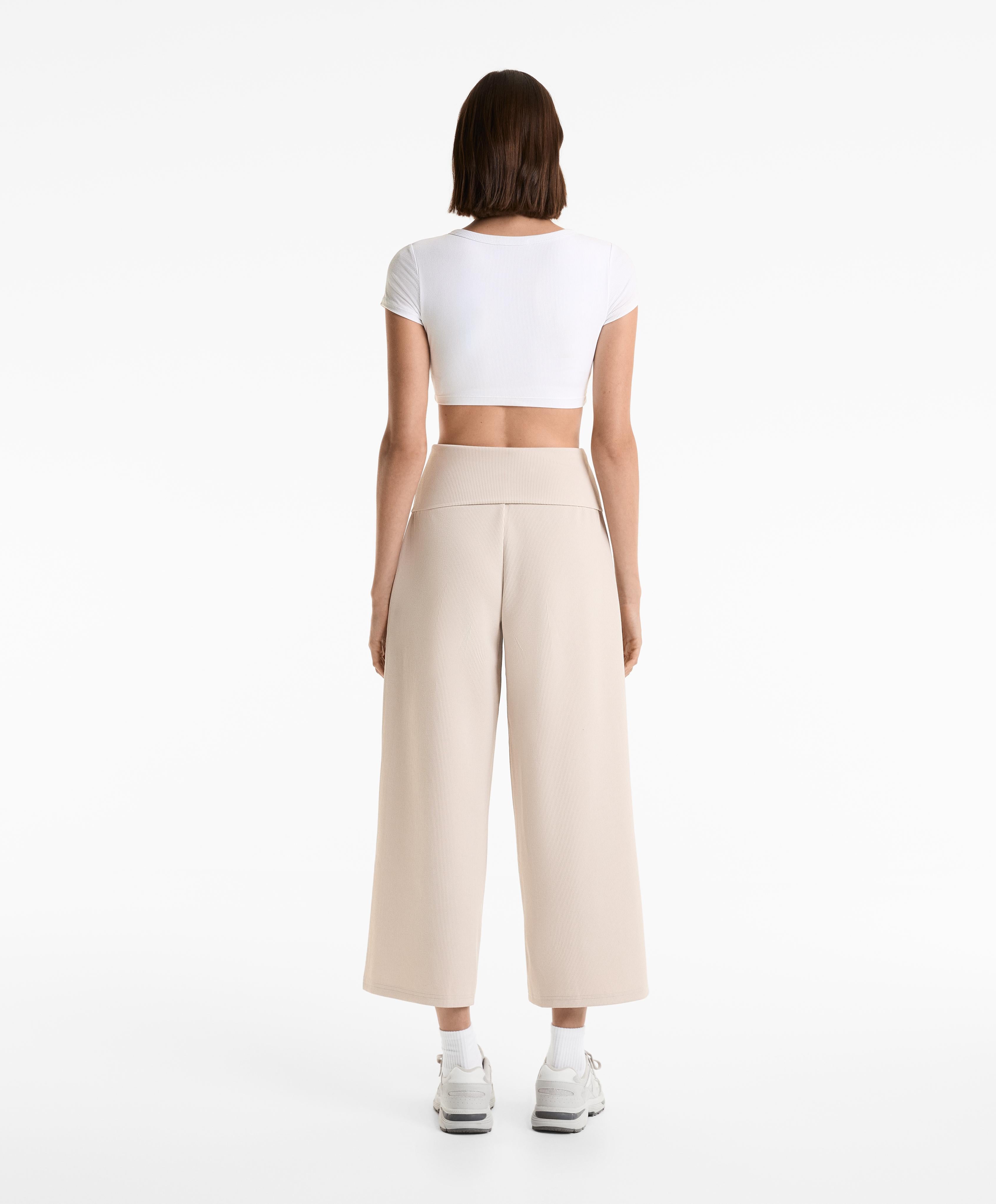 WIDE LEG RIB TROUSERS WITH TURN UP WAIST 29% MODAL