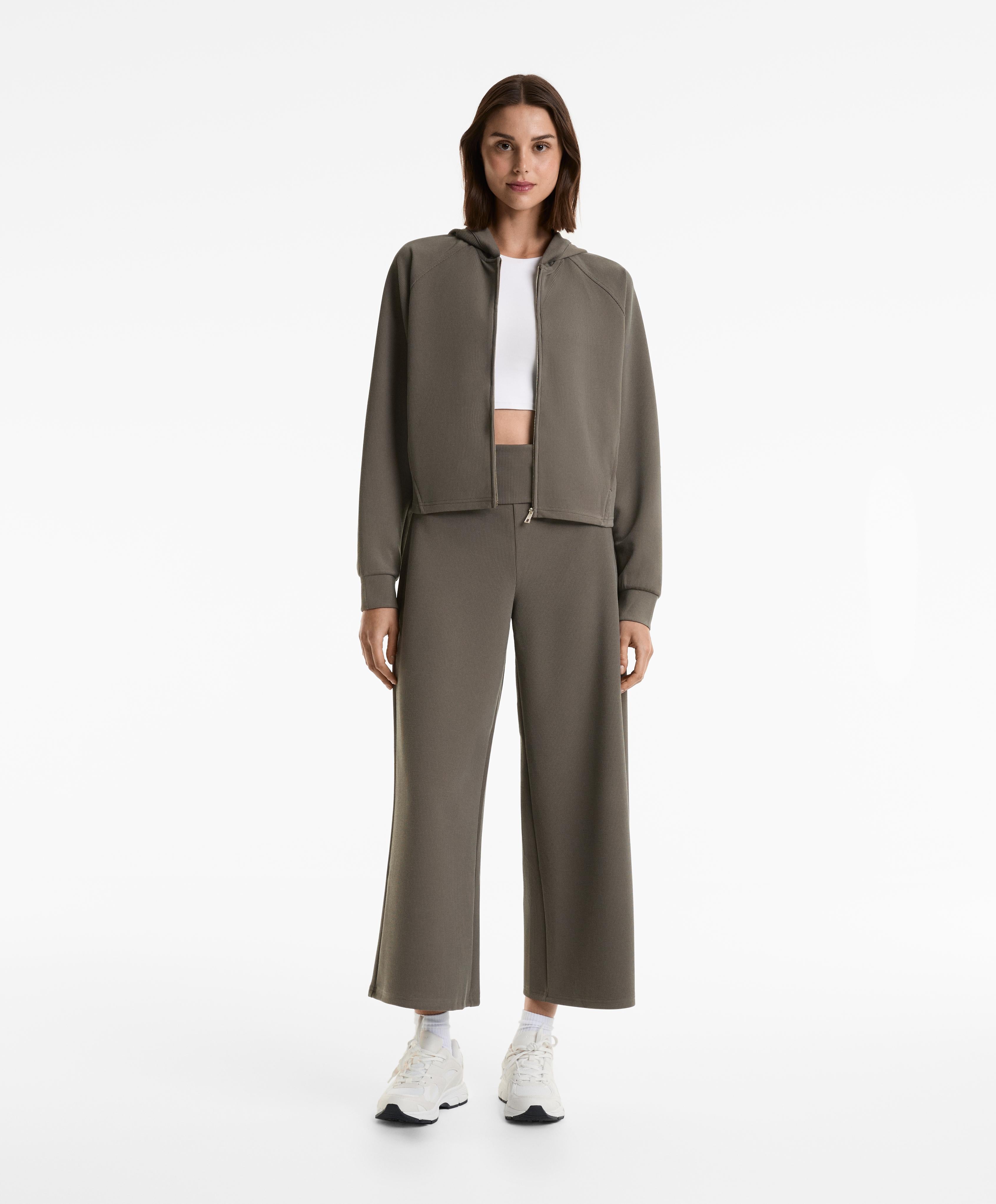 WIDE LEG RIB TROUSERS WITH TURN UP WAIST 29% MODAL