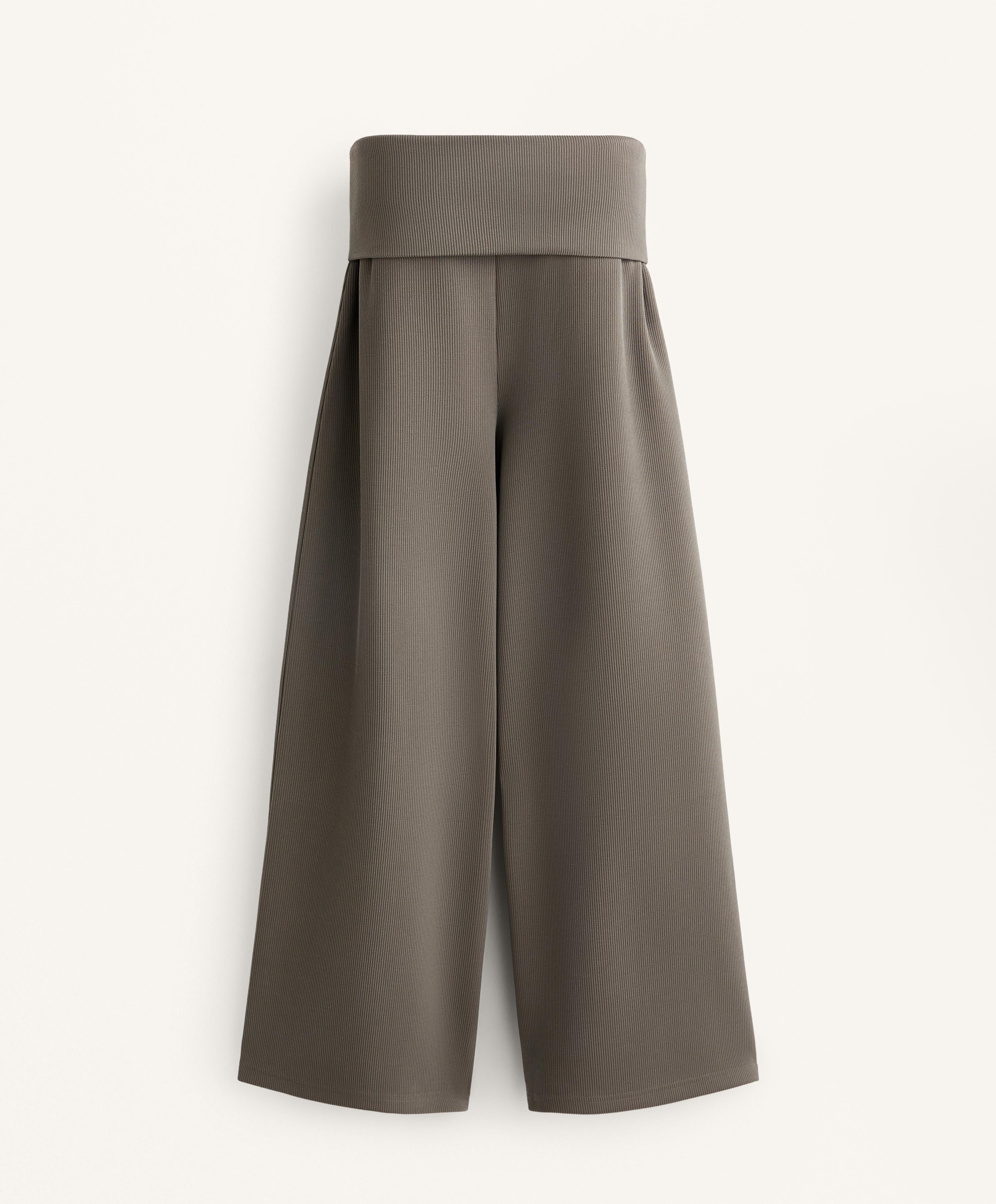 WIDE LEG RIB TROUSERS WITH TURN UP WAIST 29% MODAL
