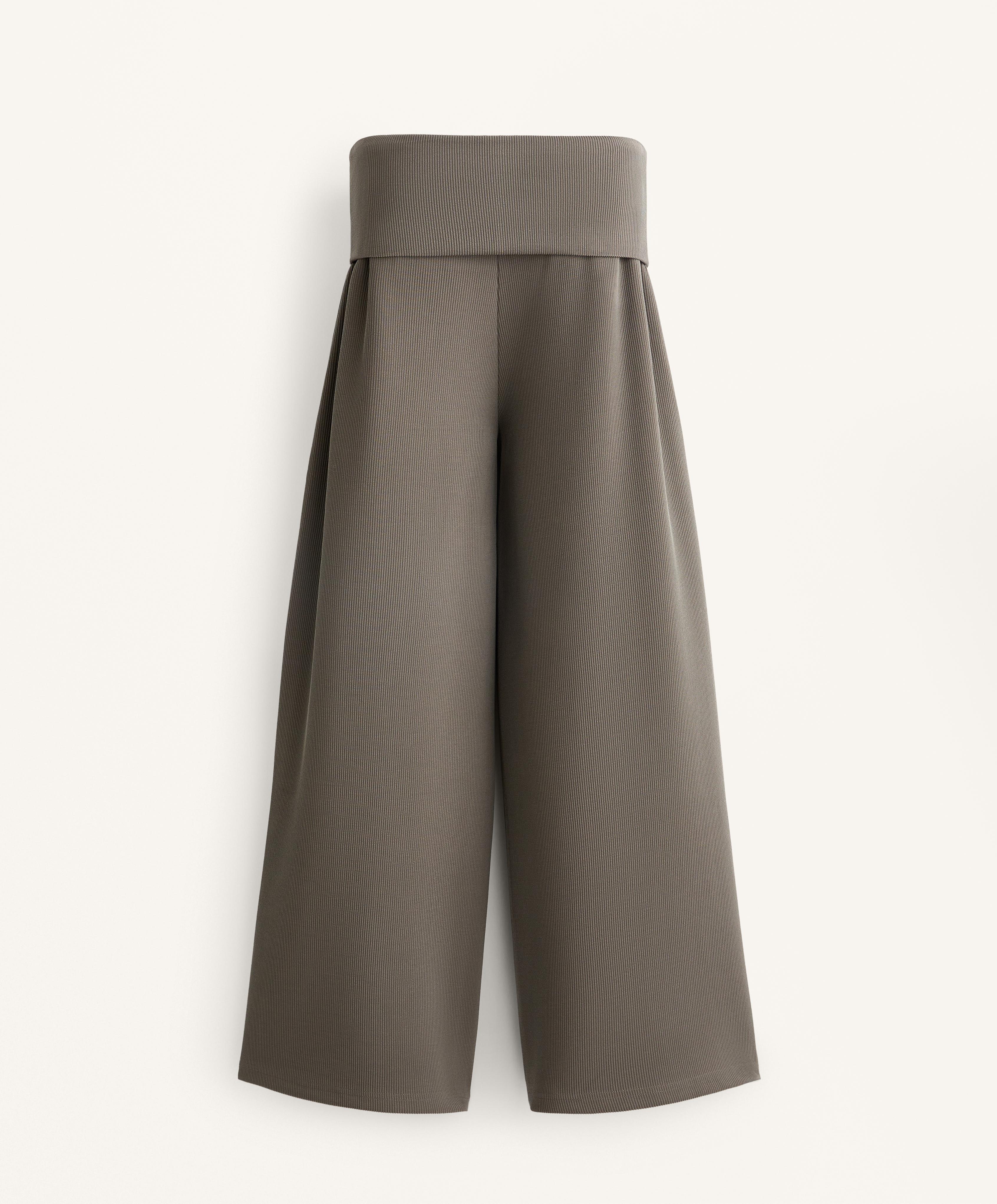 WIDE LEG RIB TROUSERS WITH TURN UP WAIST 29% MODAL