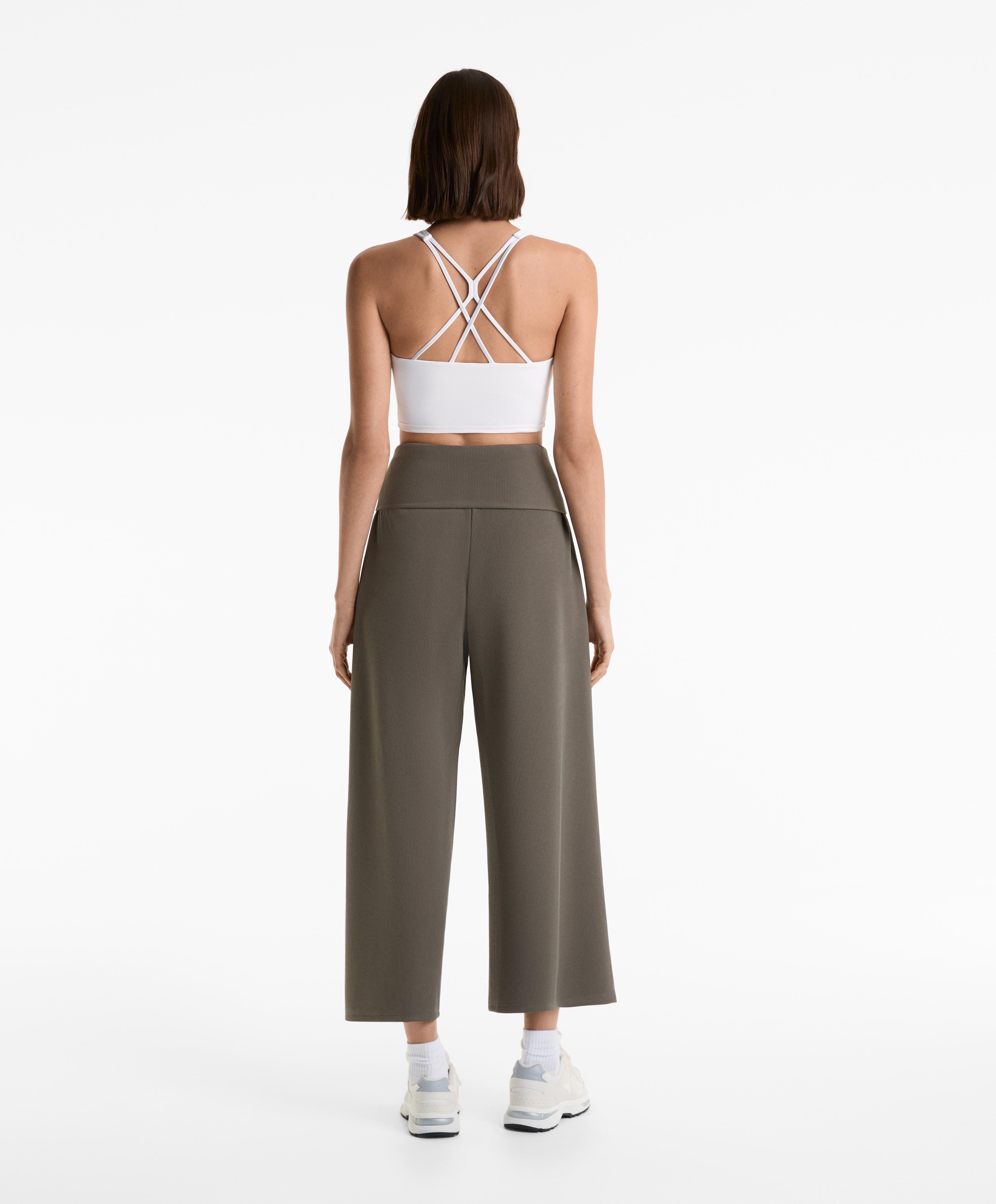 WIDE LEG RIB TROUSERS WITH TURN UP WAIST 29% MODAL