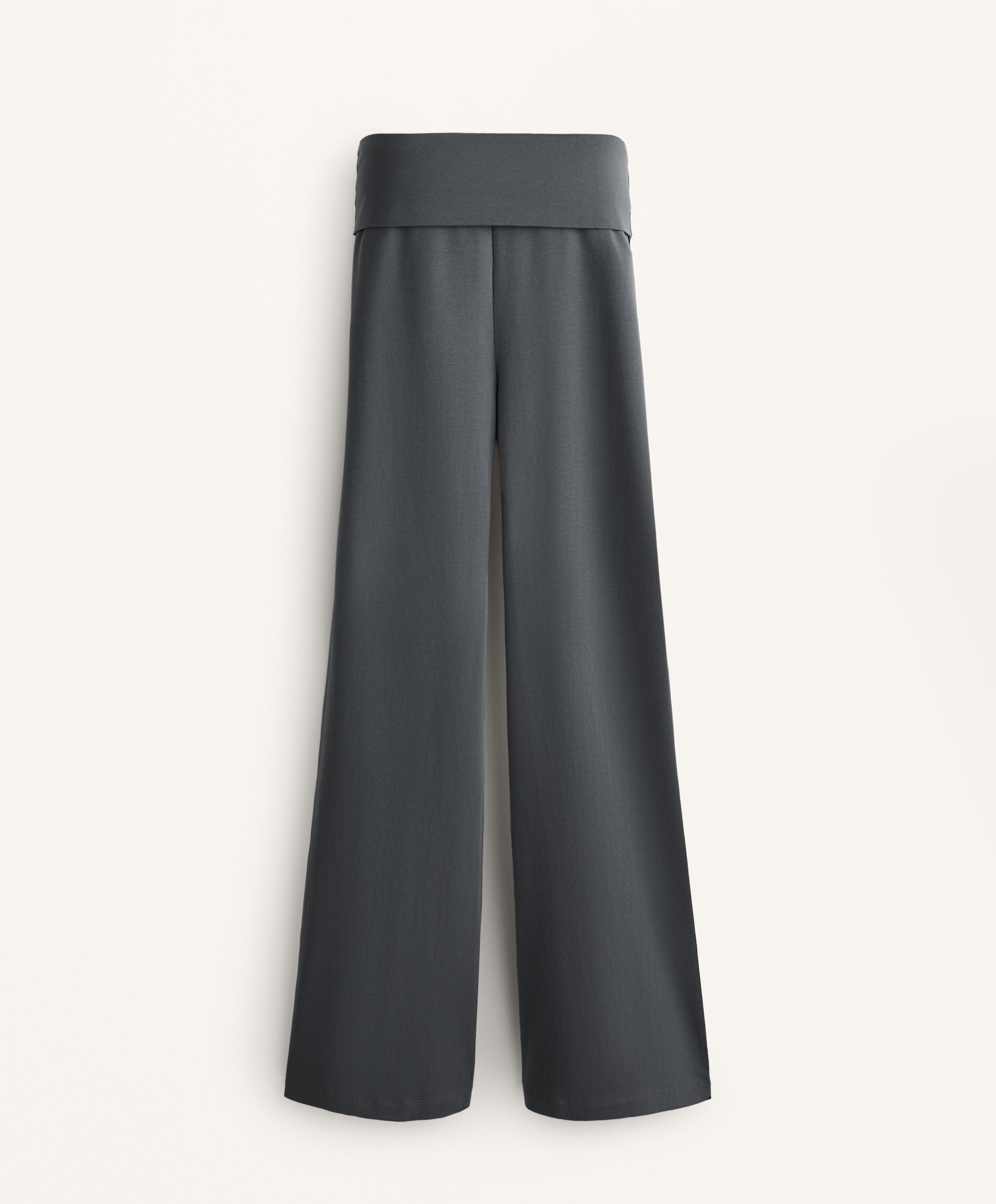 TURN UP WAIST FLARE LEG COTTON BLEND TROUSERS