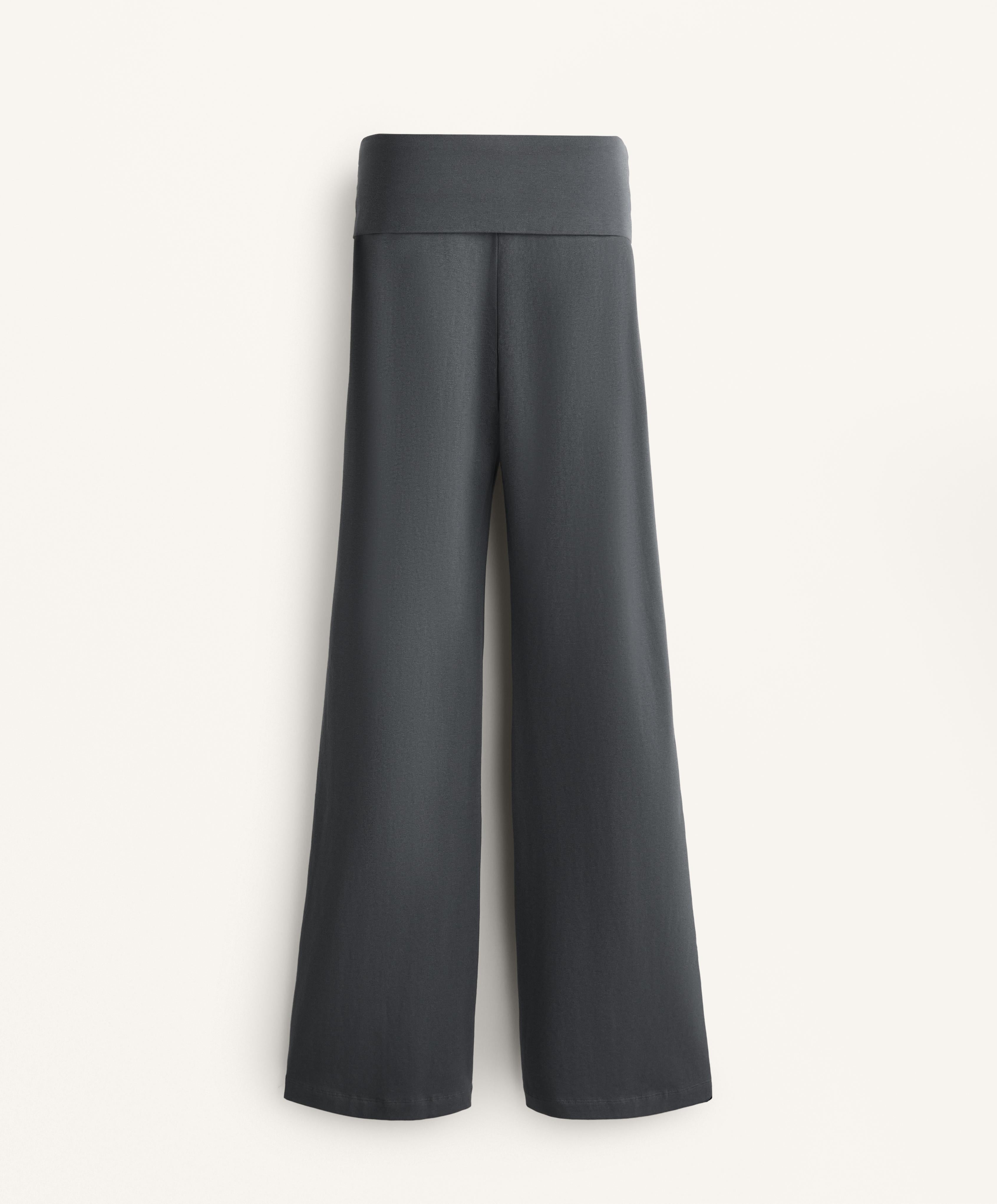 TURN UP WAIST FLARE LEG COTTON BLEND TROUSERS