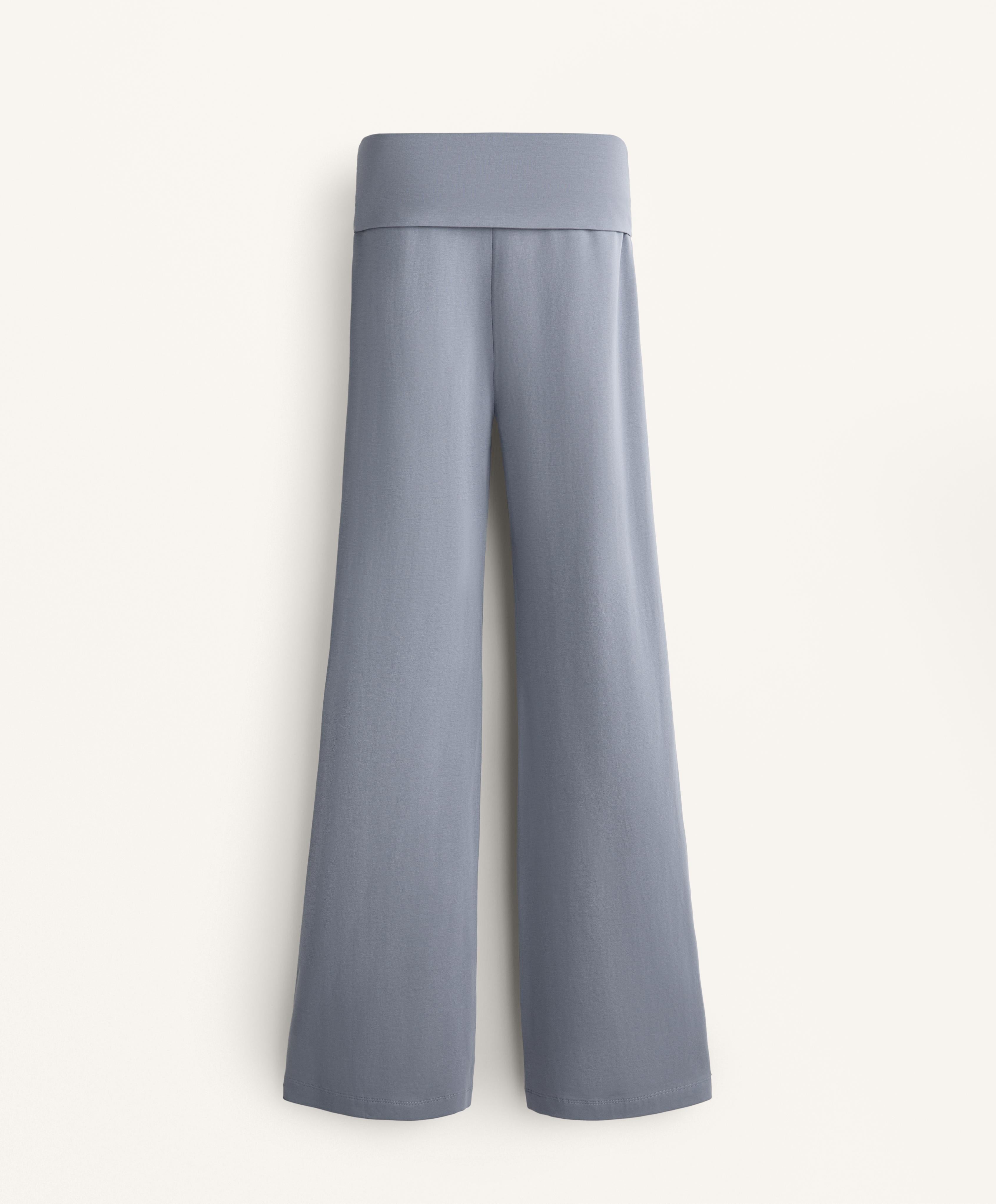 TURN UP WAIST FLARE LEG COTTON BLEND TROUSERS
