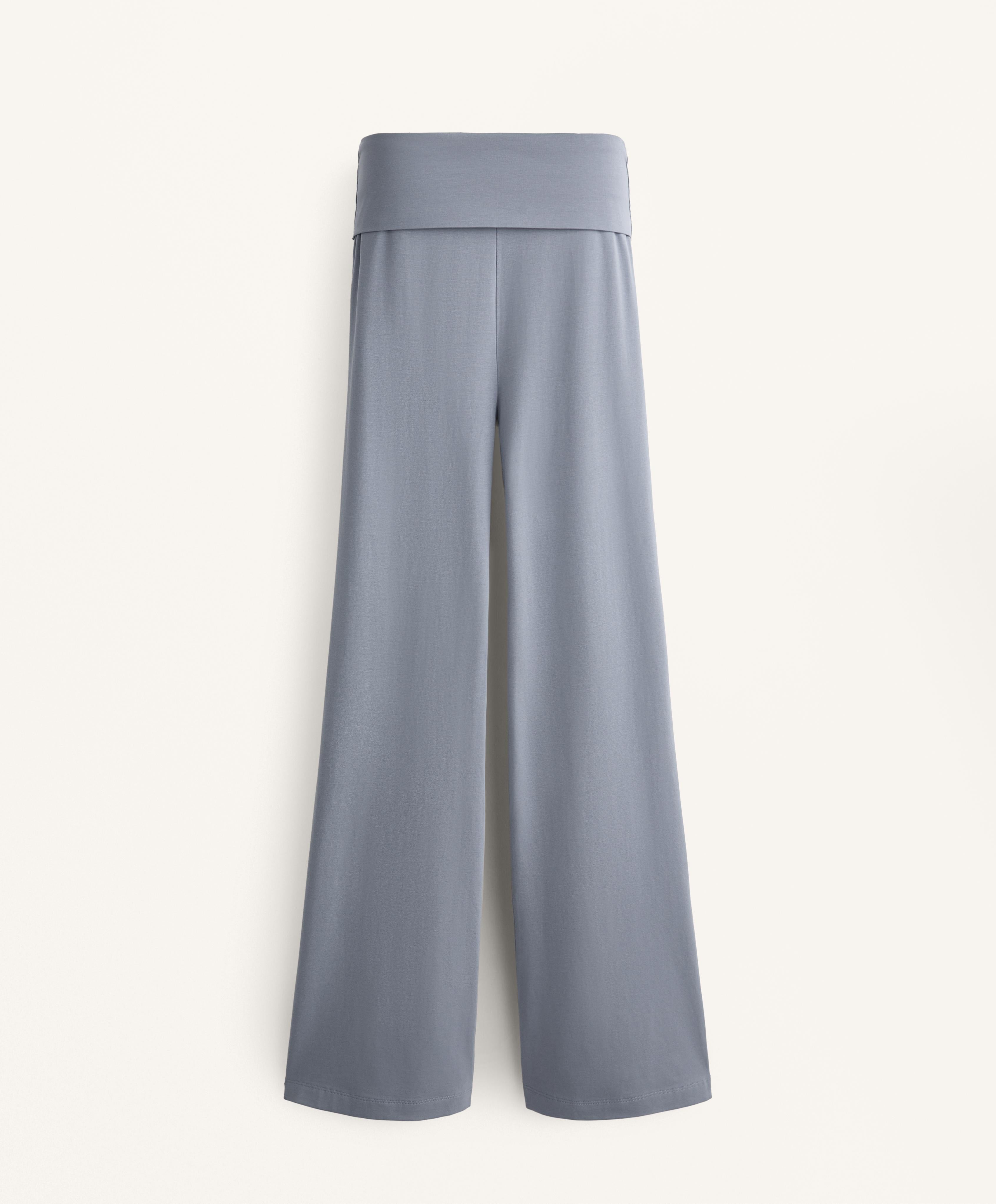 TURN UP WAIST FLARE LEG COTTON BLEND TROUSERS