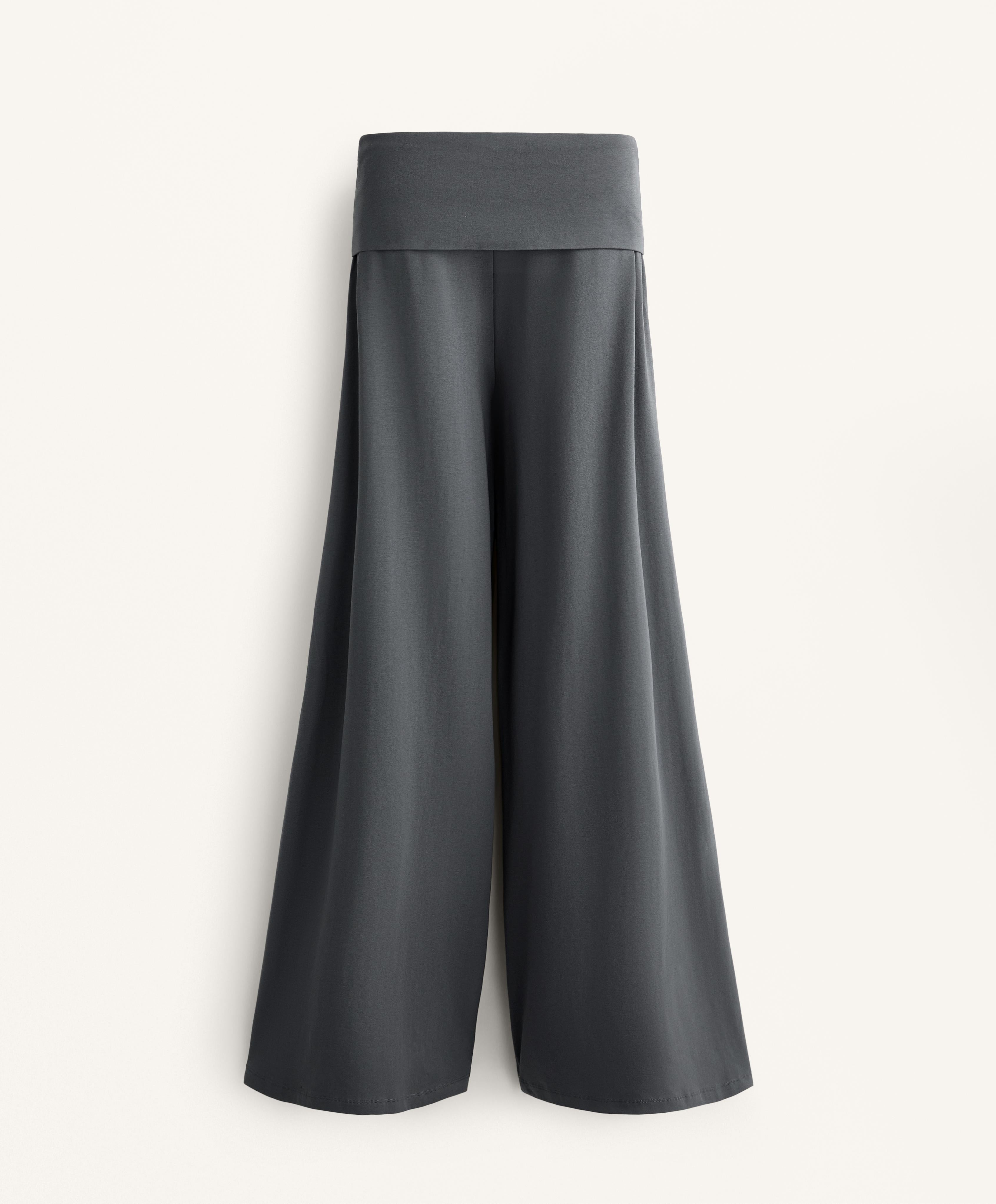COTTON BLEND PALAZZO TROUSERS WITH TURN OVER WAISTBAND