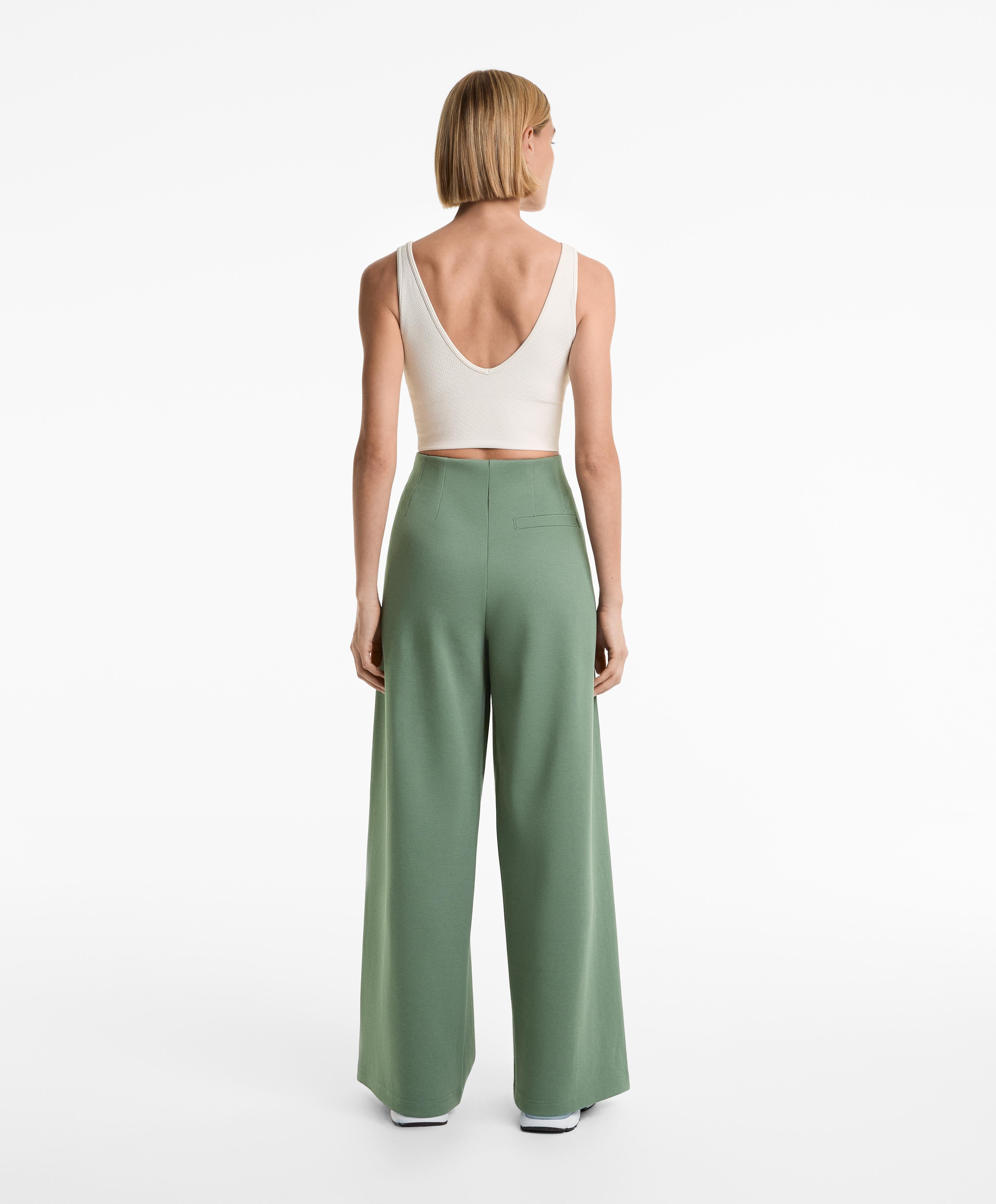 SUPER HIGH RISE PIQUE LONG TROUSERS WITH COTTON