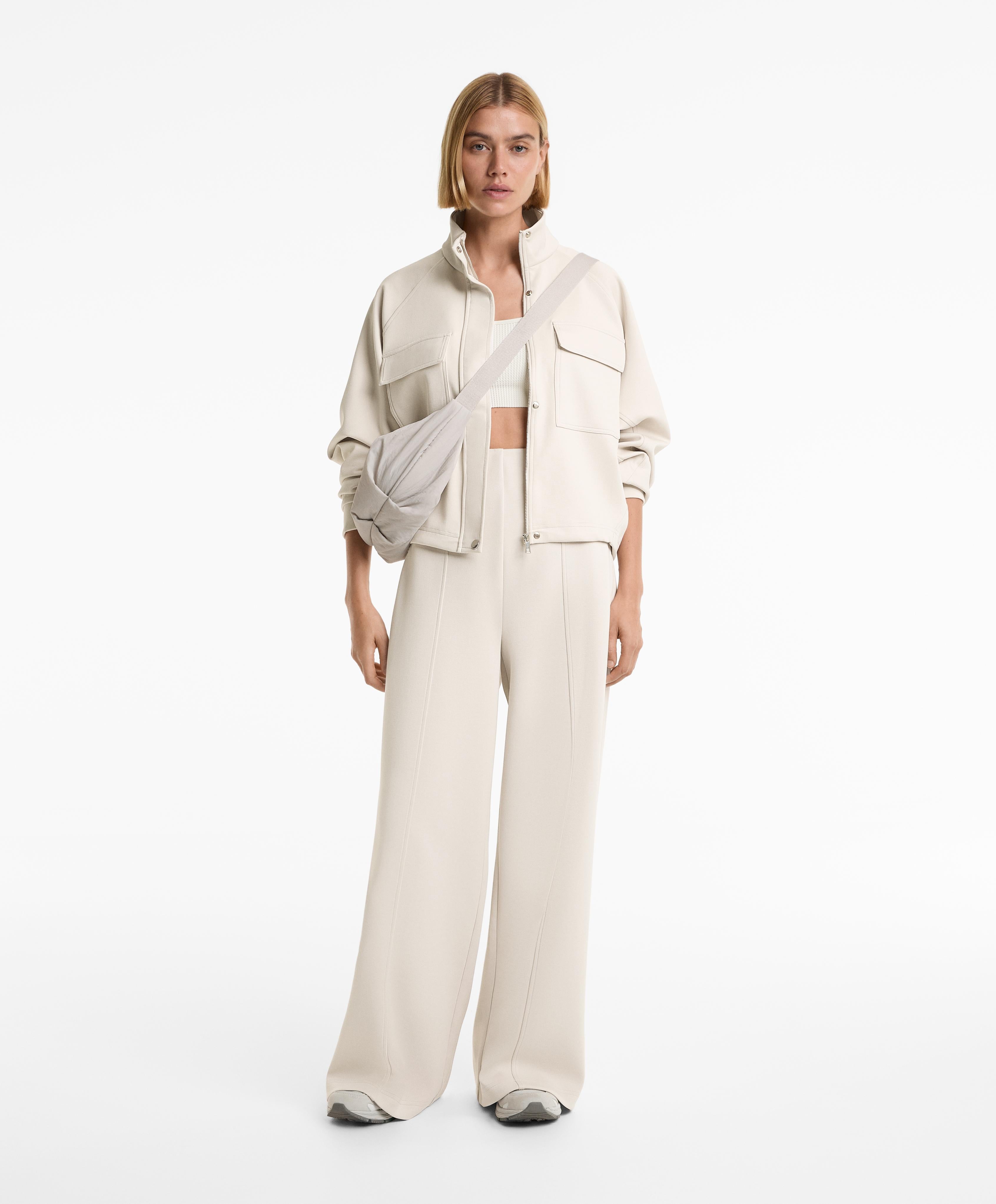 SUPER HIGH RISE PIQUE LONG TROUSERS WITH COTTON