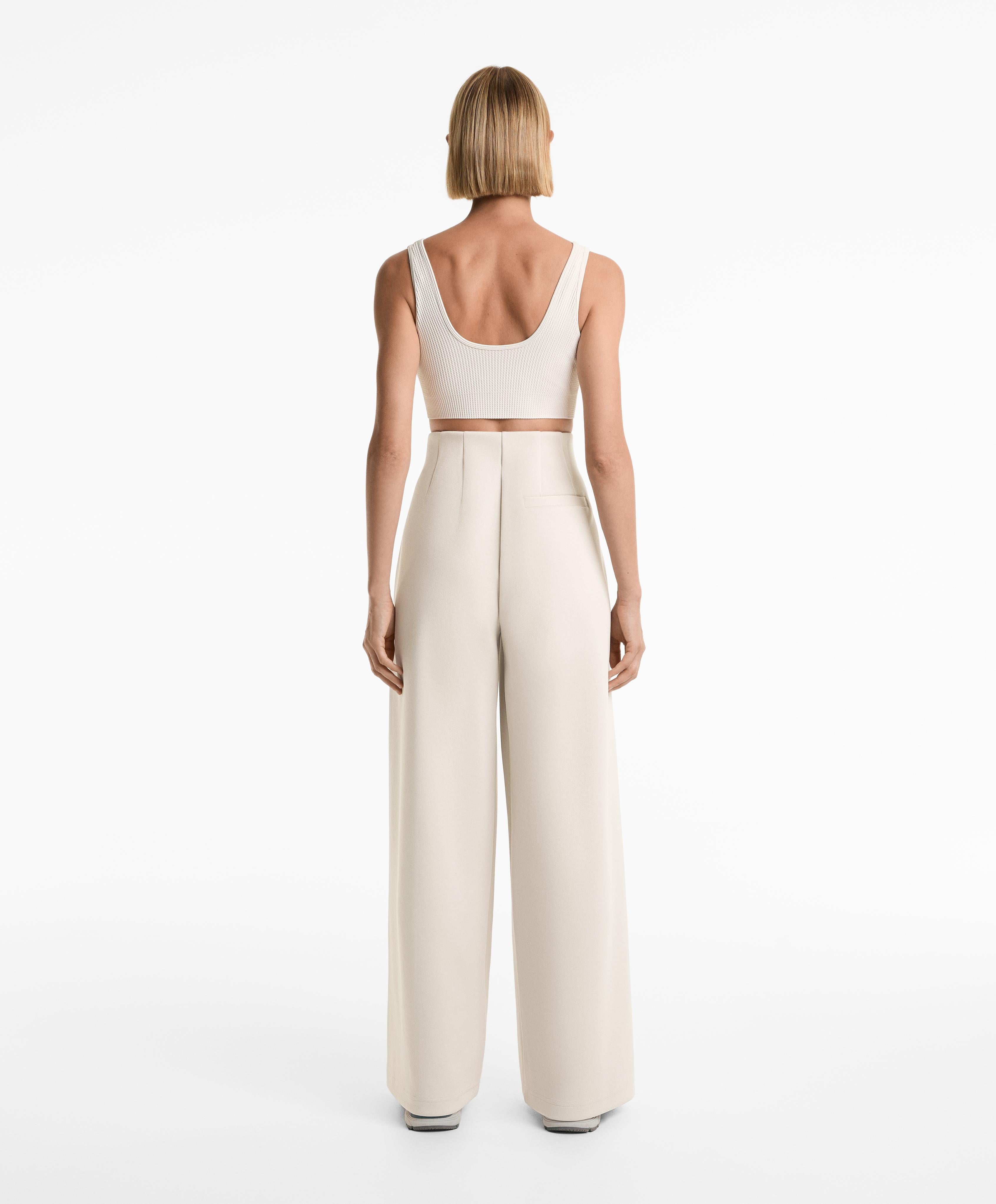 SUPER HIGH RISE PIQUE LONG TROUSERS WITH COTTON
