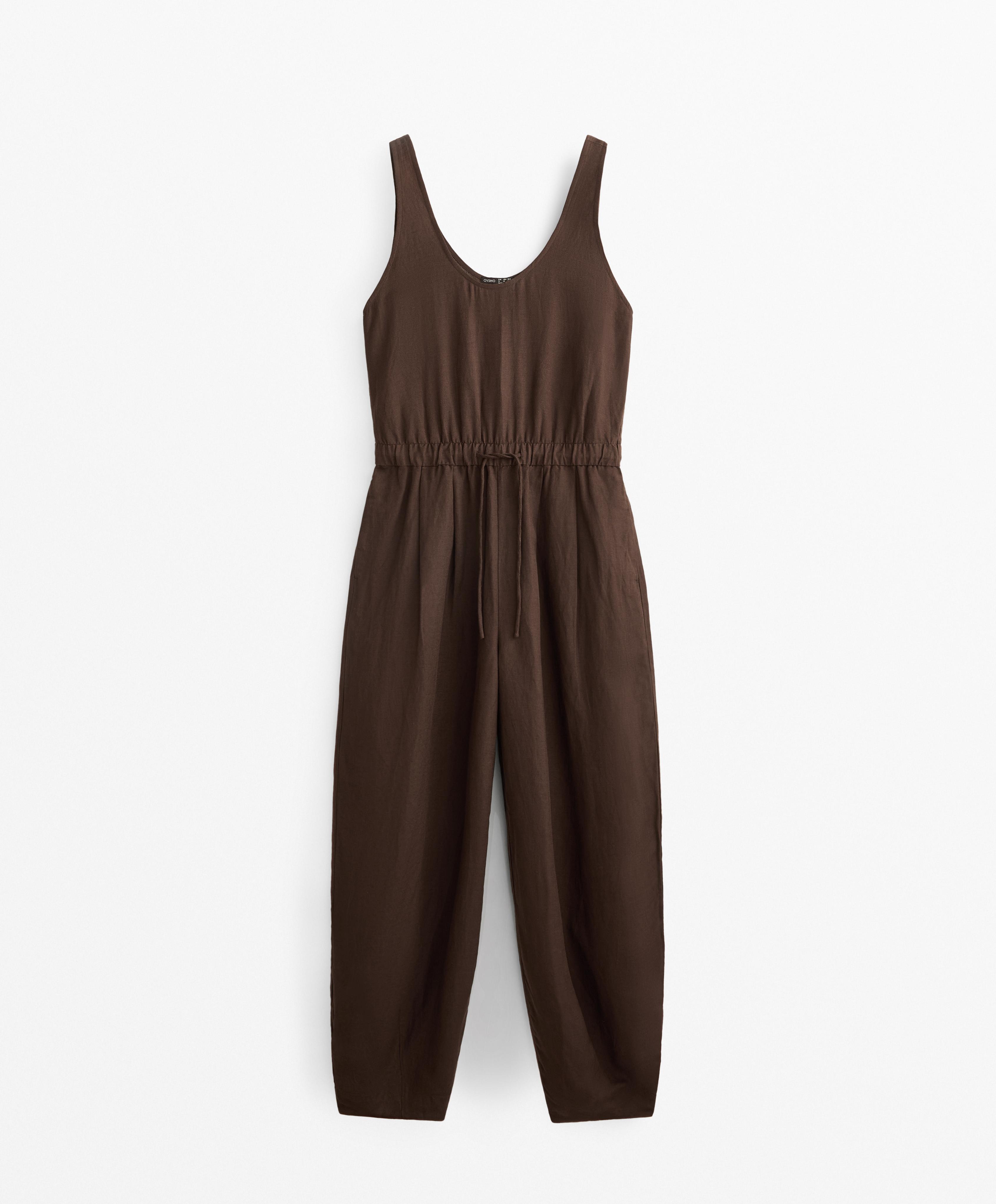 LINEN BLEND BALLOON JUMPSUIT
