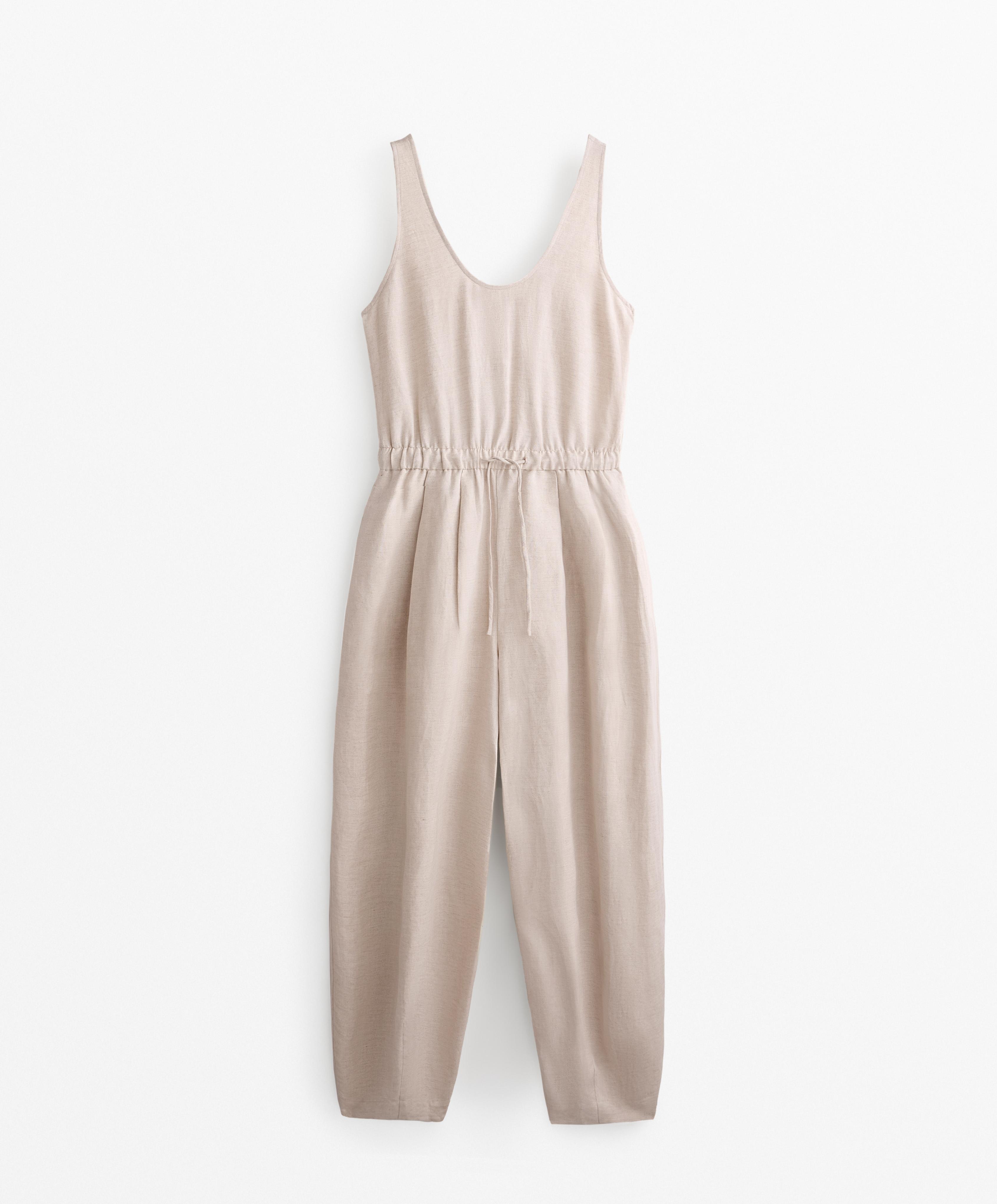 LINEN BLEND BALLOON JUMPSUIT