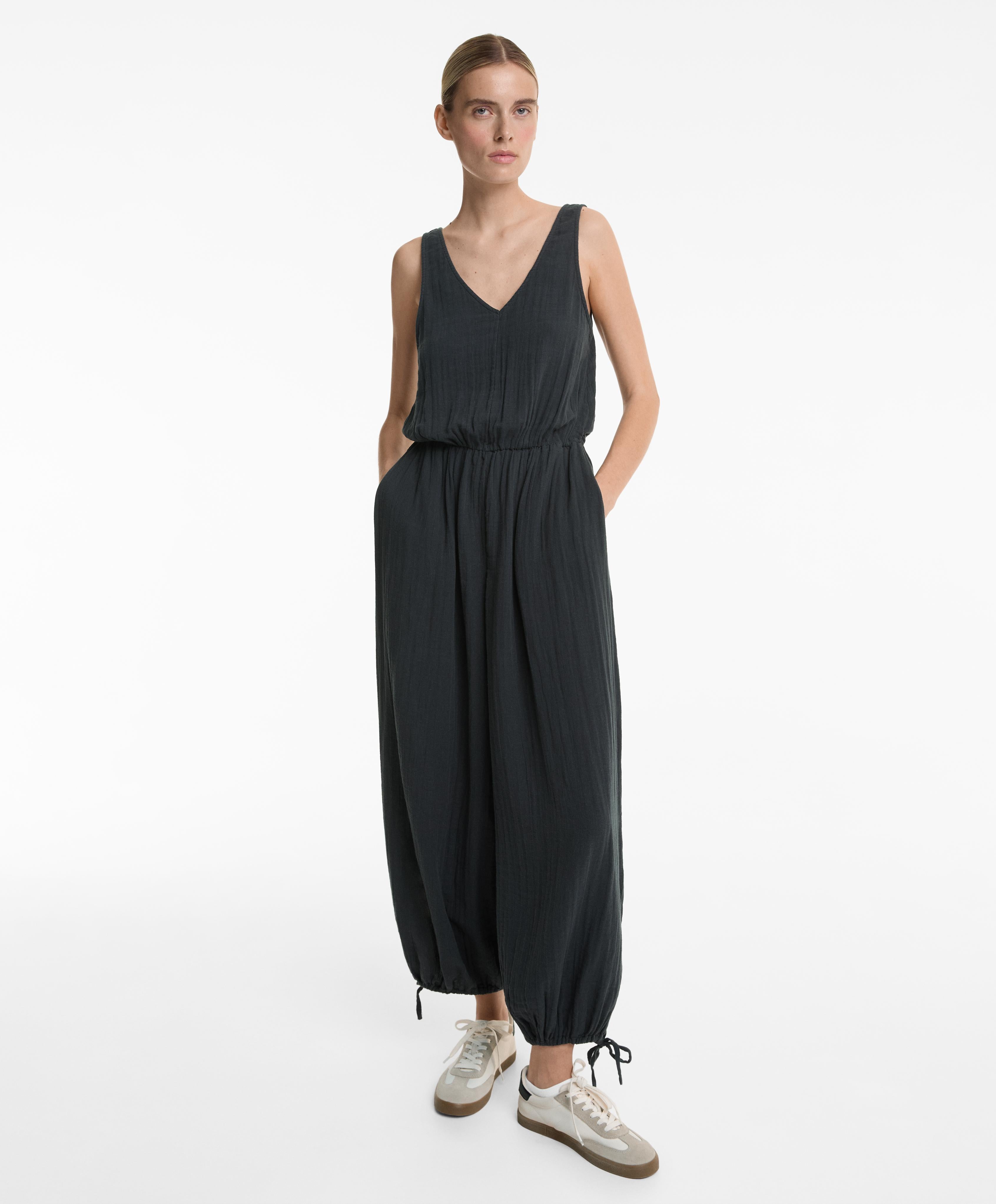 WIDE BALLOON LONG JUMPSUIT IN 100% COTTON
