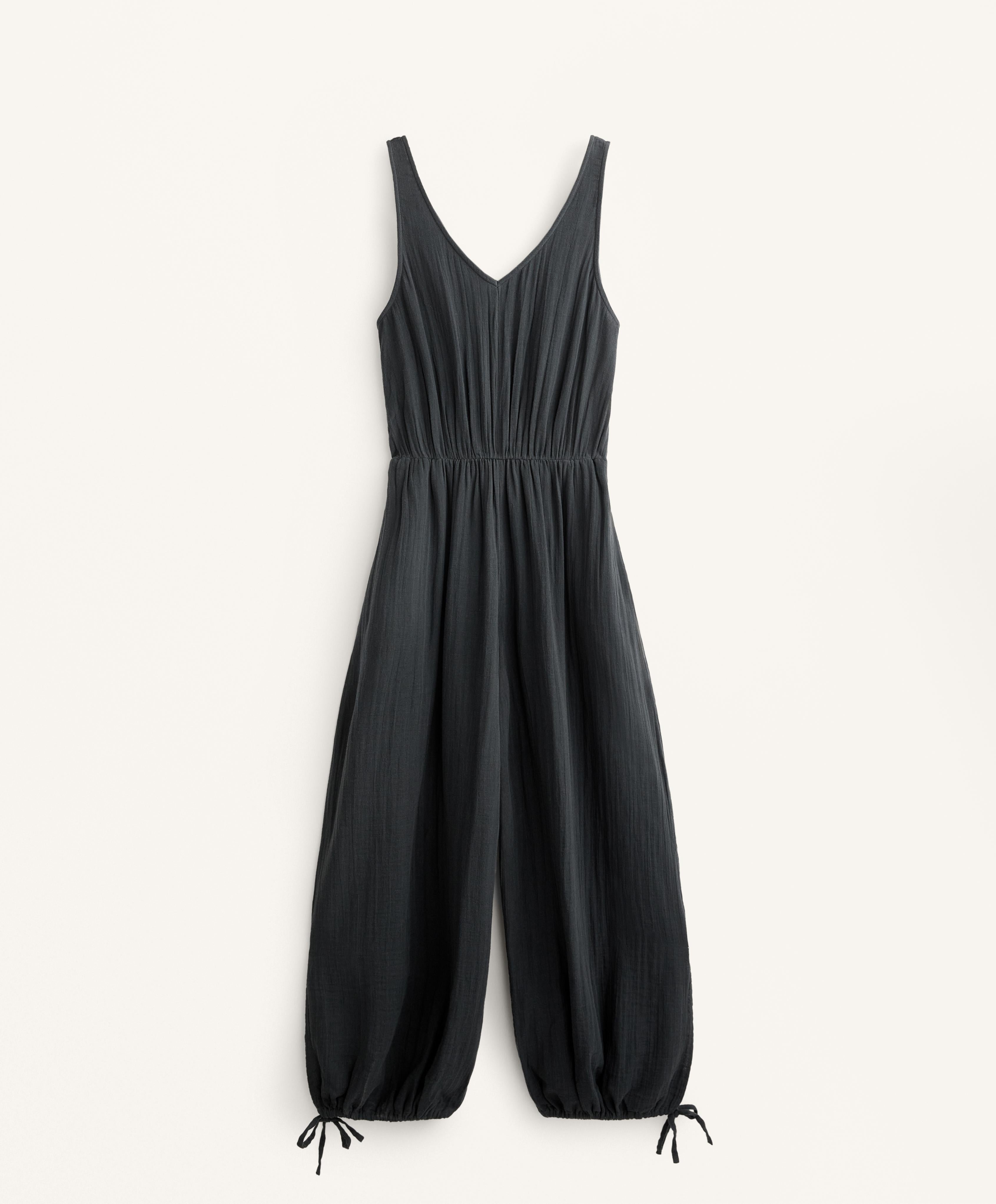 WIDE BALLOON LONG JUMPSUIT IN 100% COTTON