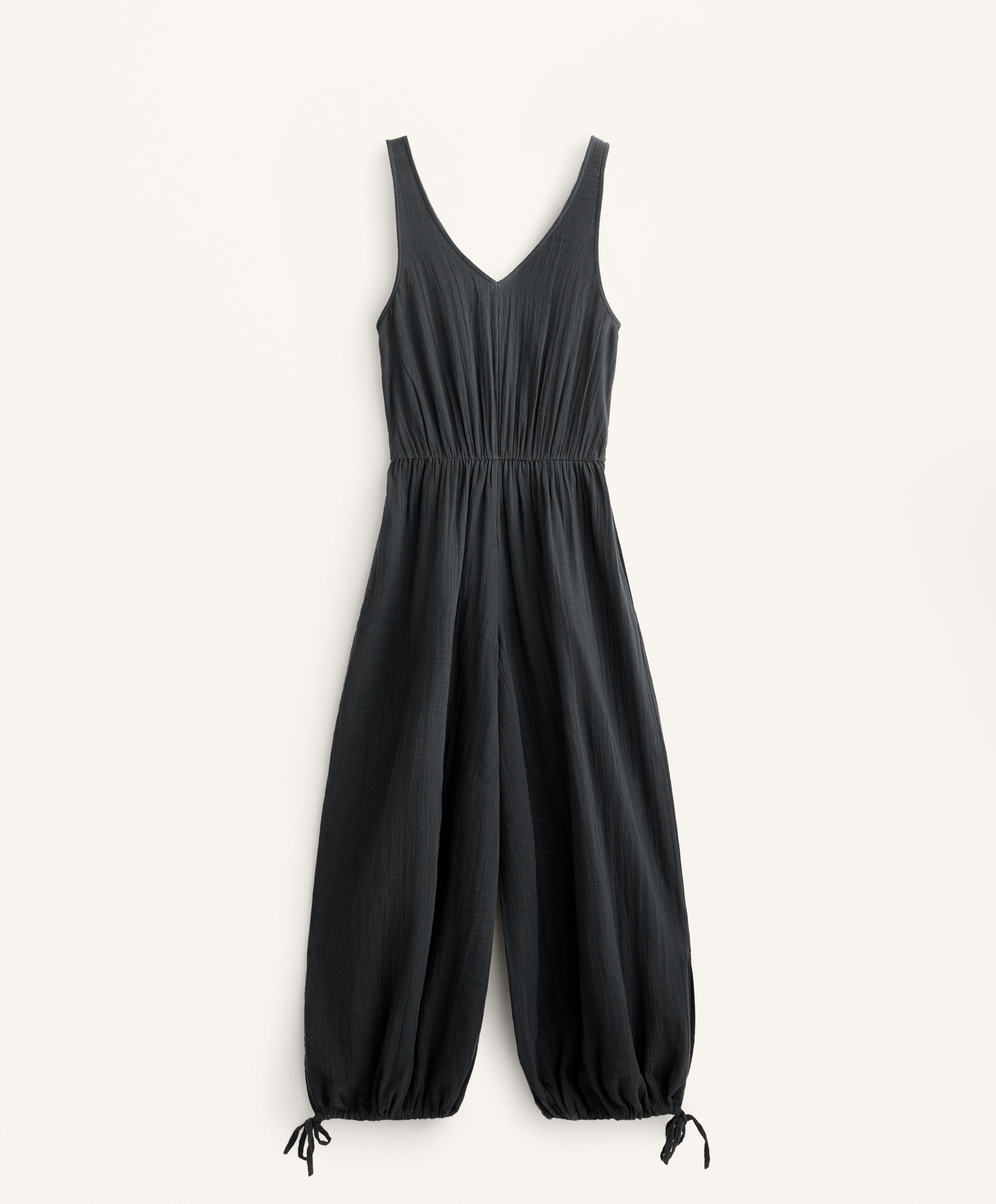 WIDE BALLOON LONG JUMPSUIT IN 100% COTTON