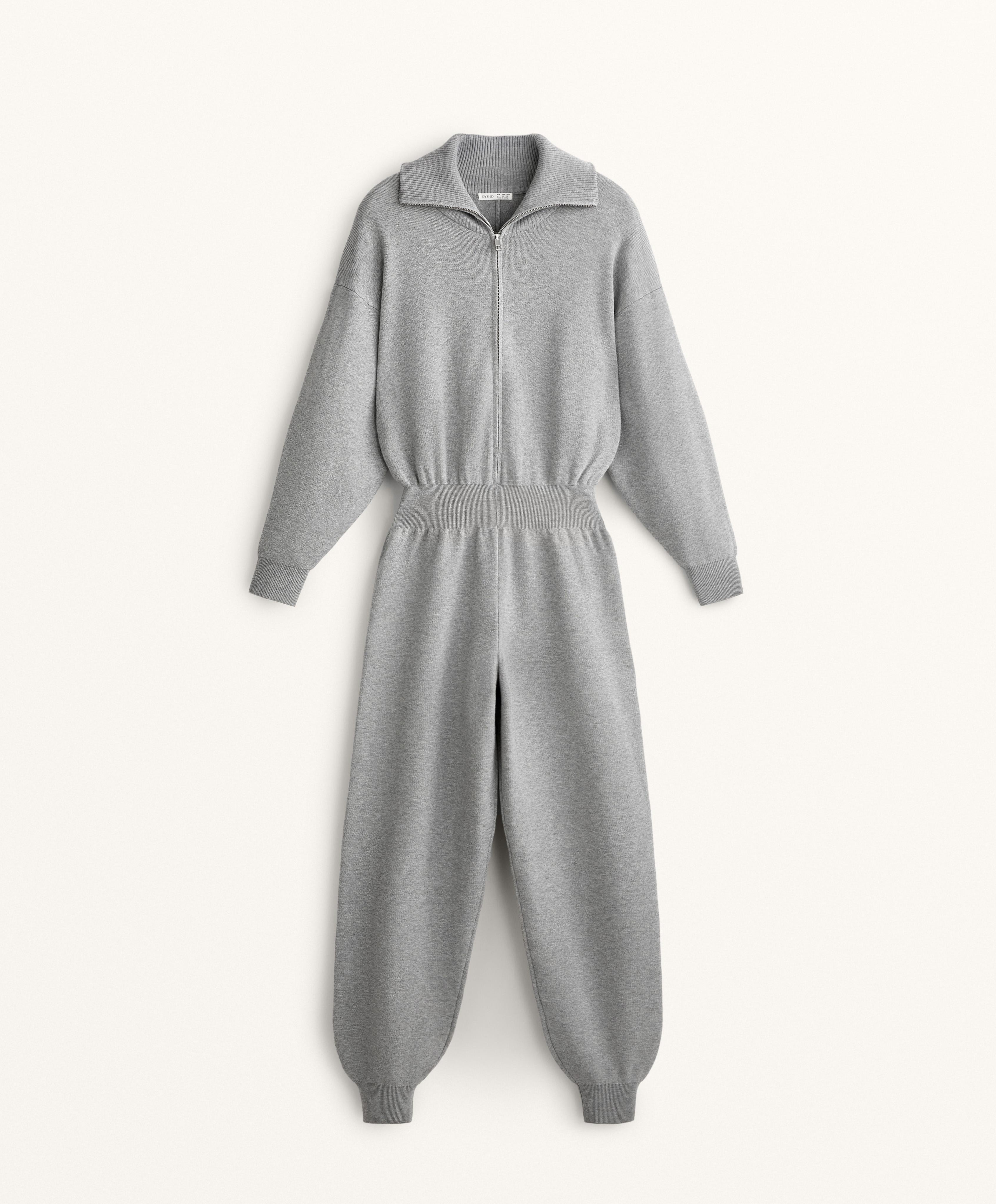 LONG HALF ZIP KNIT JUMPSUIT
