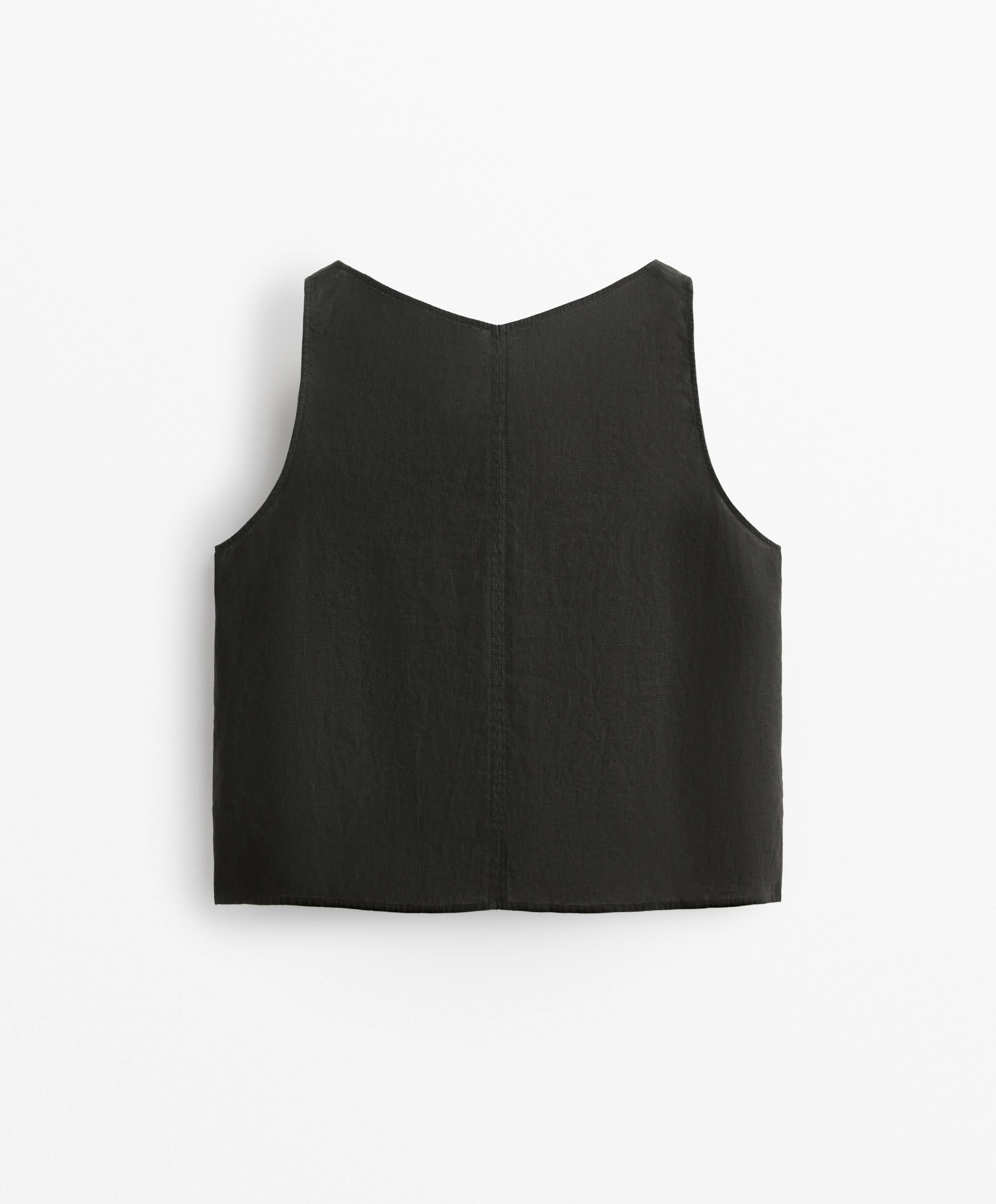 V NECK 100% LINEN TOP