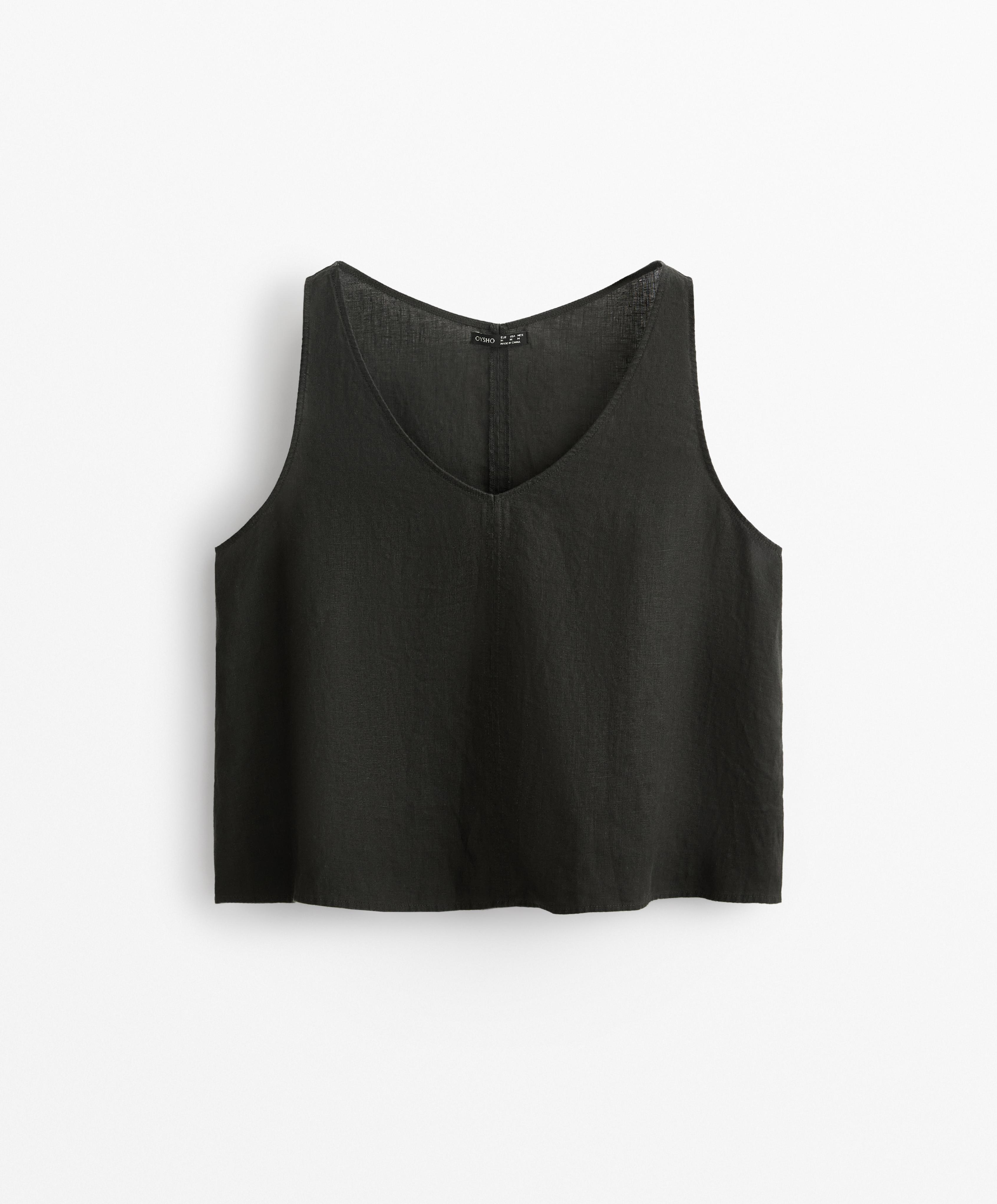 V NECK 100% LINEN TOP